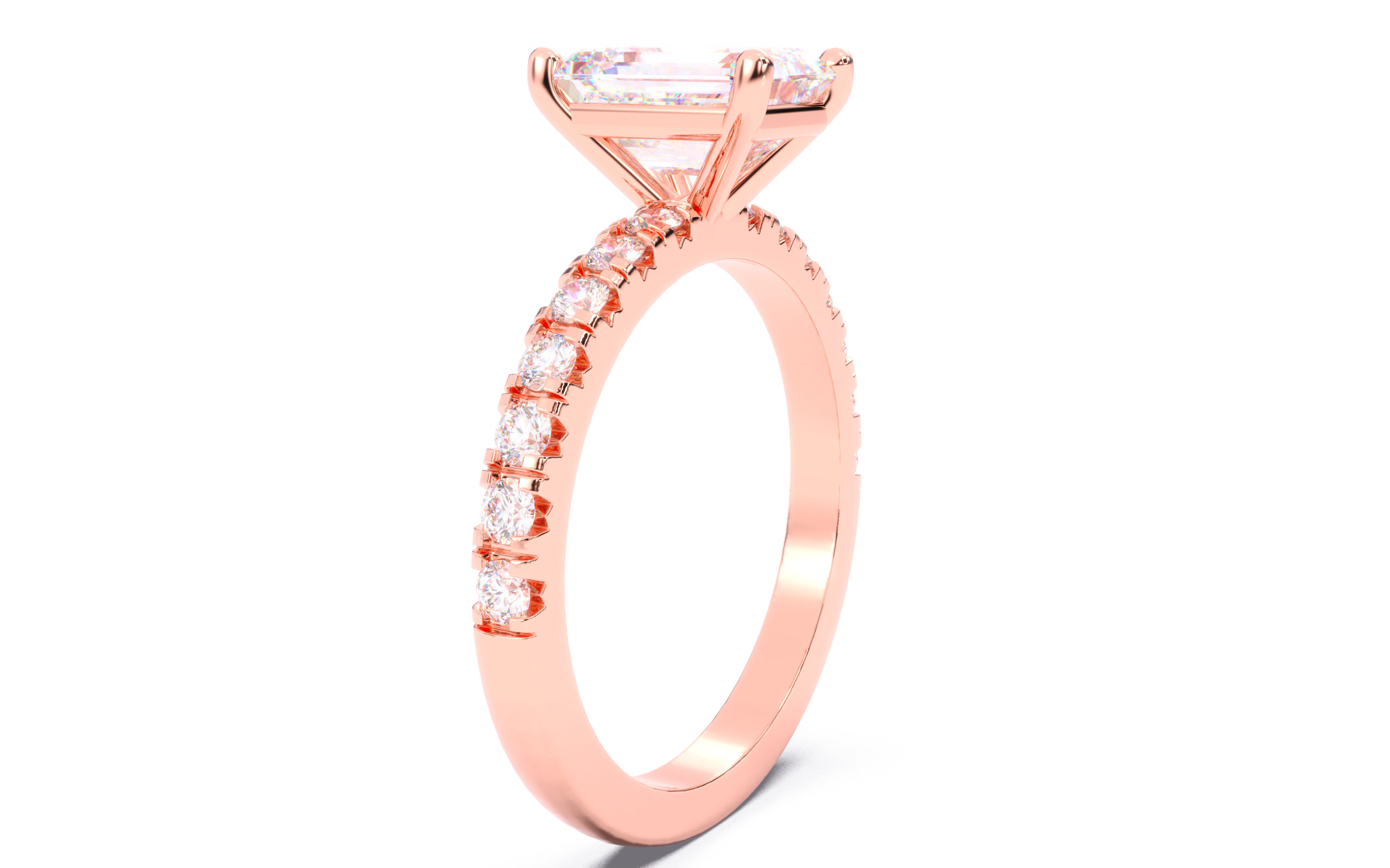 Emerald Diamond Pave Setting Solitaire Ring 3D print model_2
