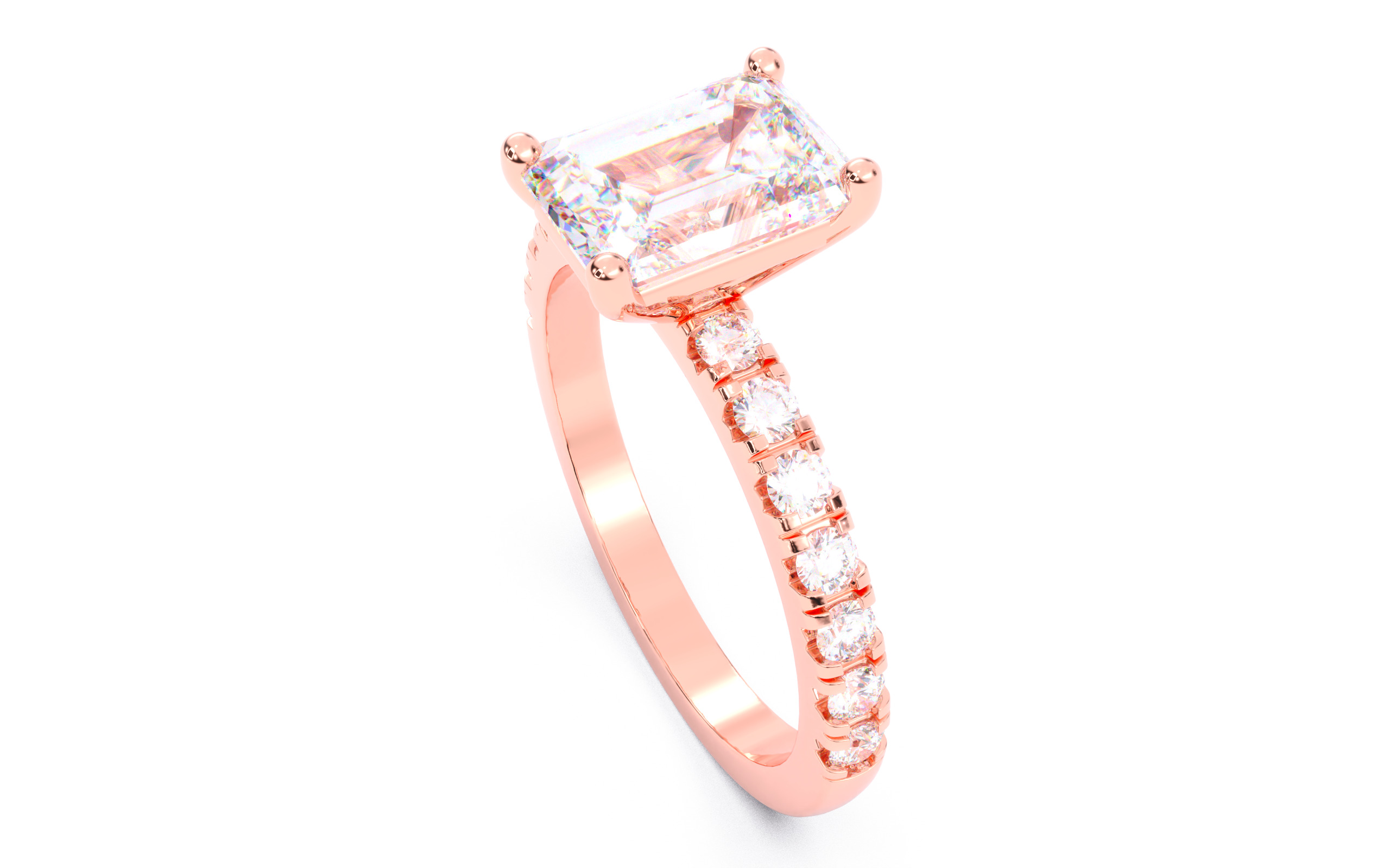 Emerald Diamond Pave Setting Solitaire Ring 3D print model_3