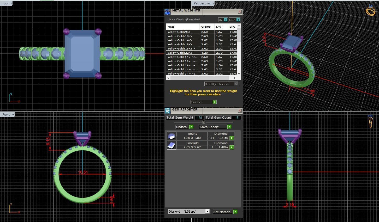 Emerald Diamond Pave Setting Solitaire Ring 3D print model_1