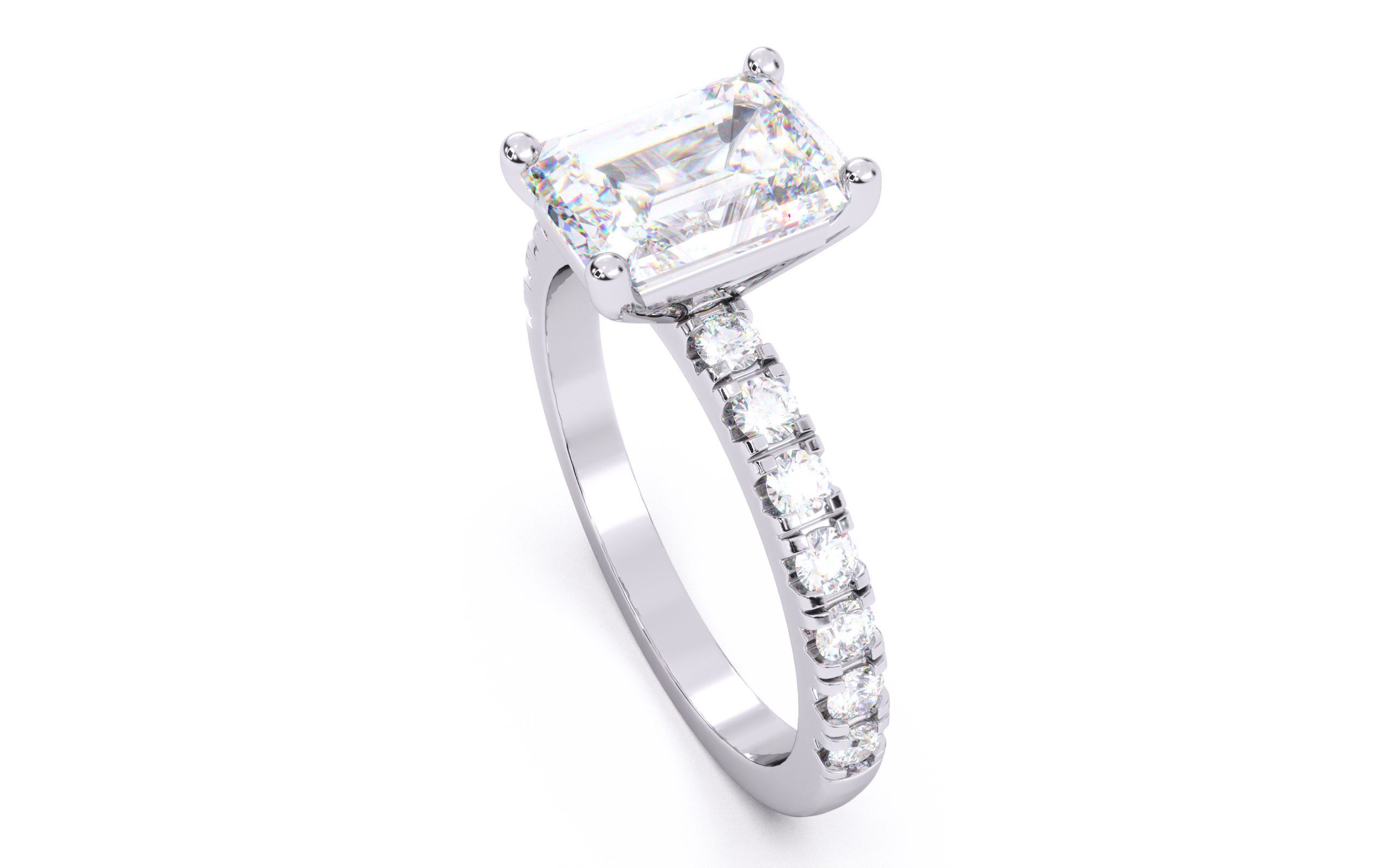 Emerald Diamond Pave Setting Solitaire Ring 3D print model_24