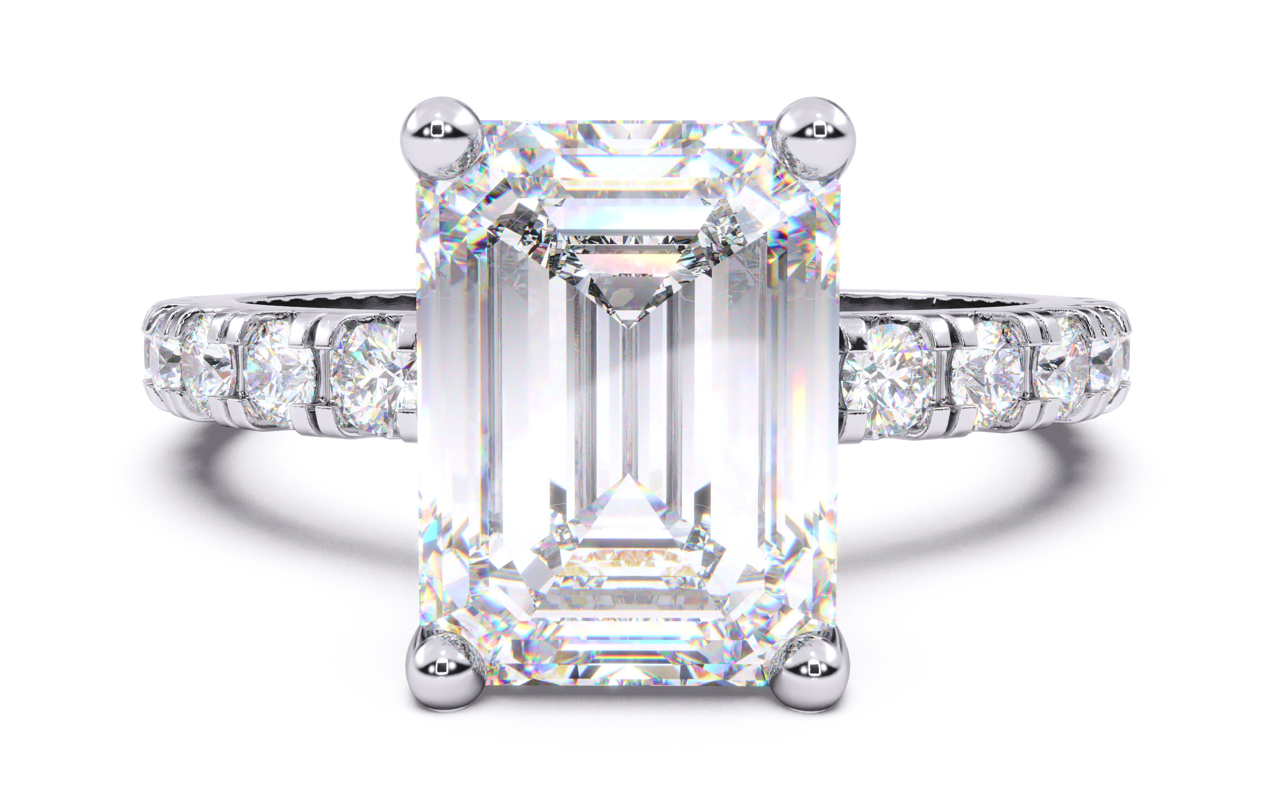 Emerald Diamond Pave Setting Solitaire Ring 3D print model_14