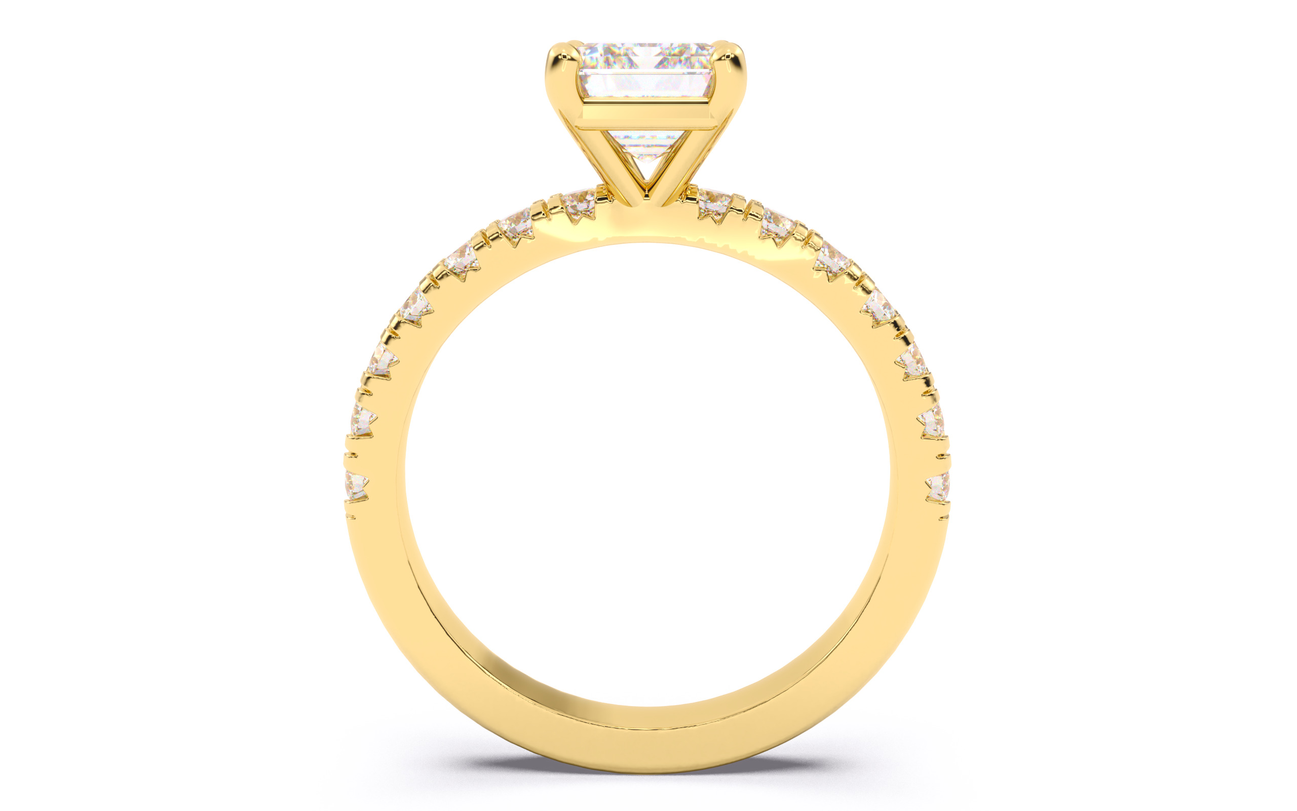 Emerald Diamond Pave Setting Solitaire Ring 3D print model_10