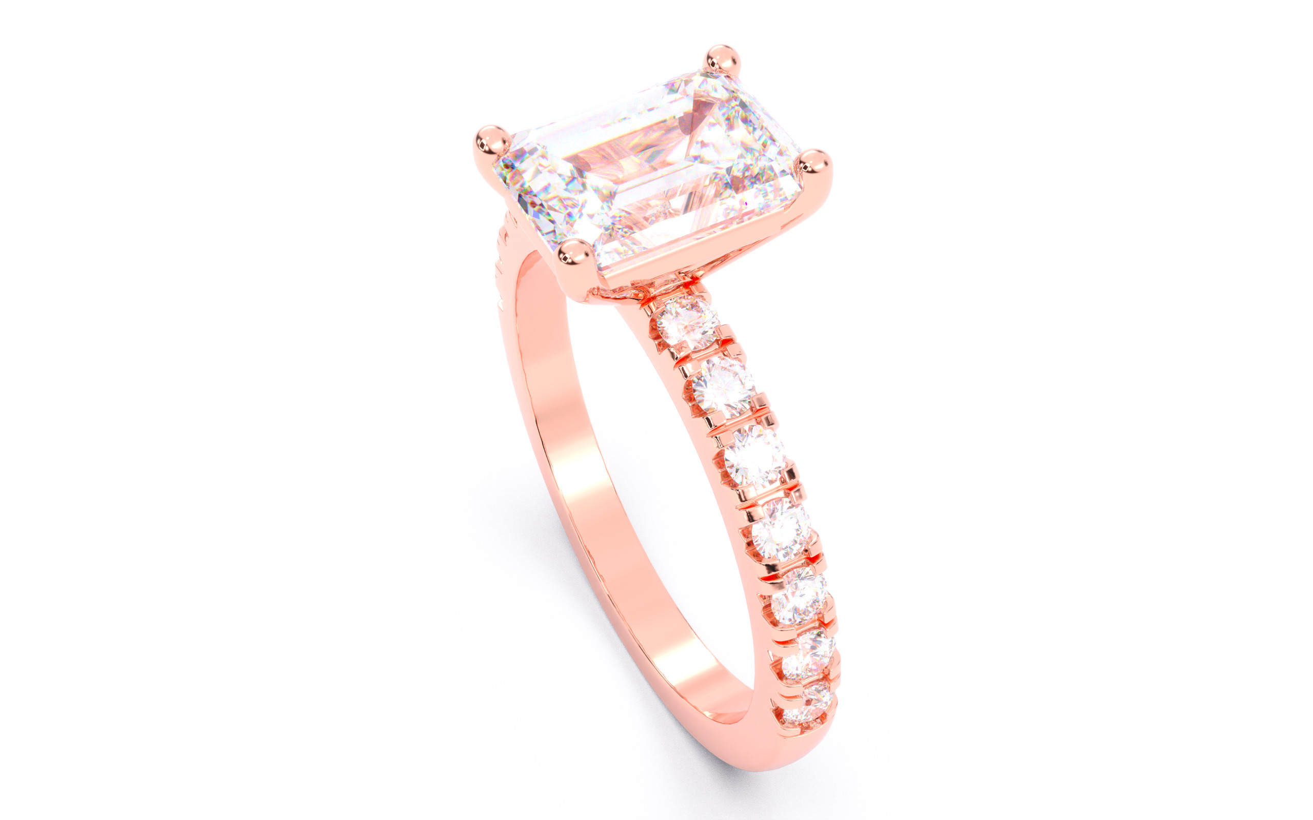 Emerald Diamond Pave Setting Solitaire Ring 3D print model_4