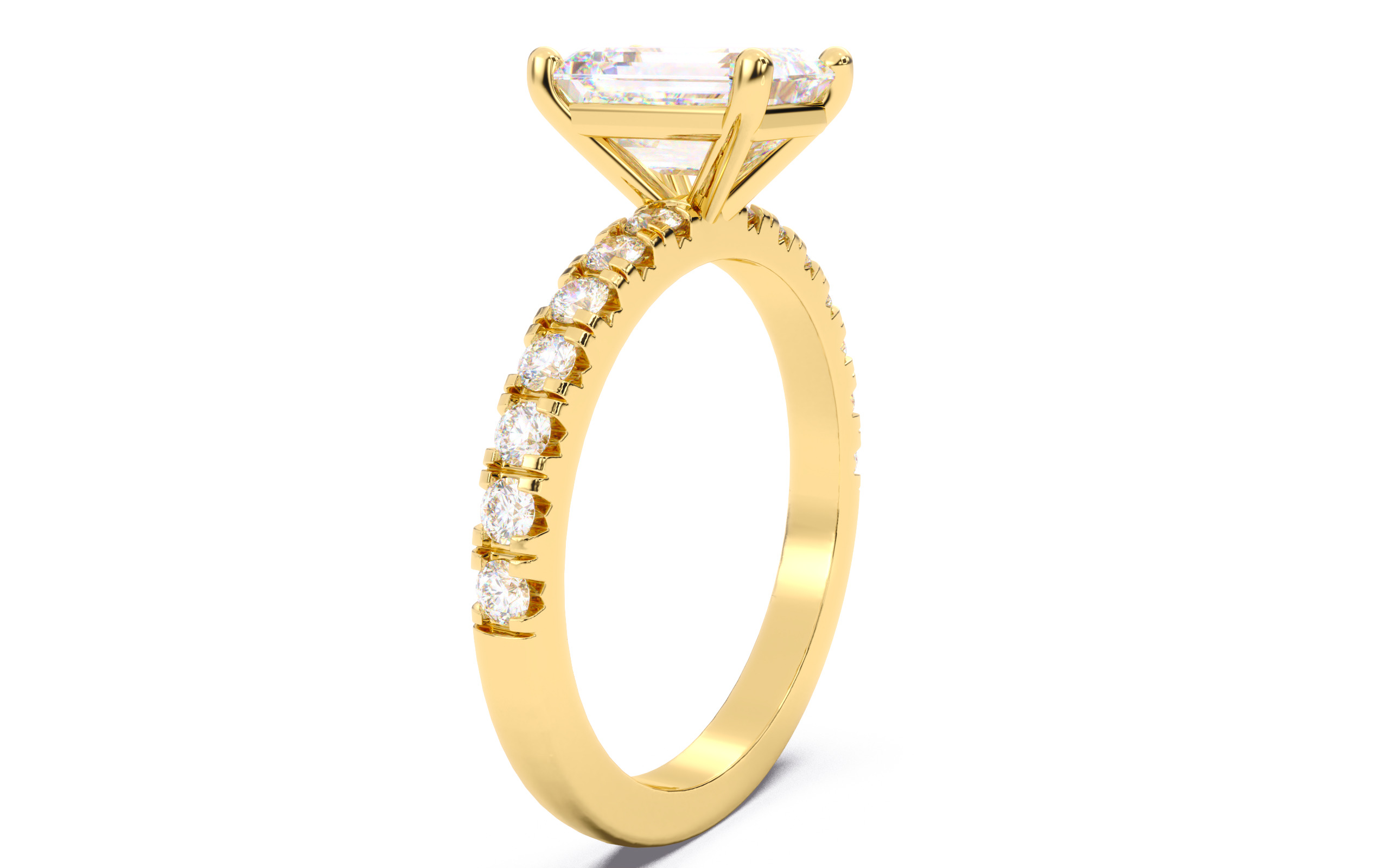Emerald Diamond Pave Setting Solitaire Ring 3D print model_19
