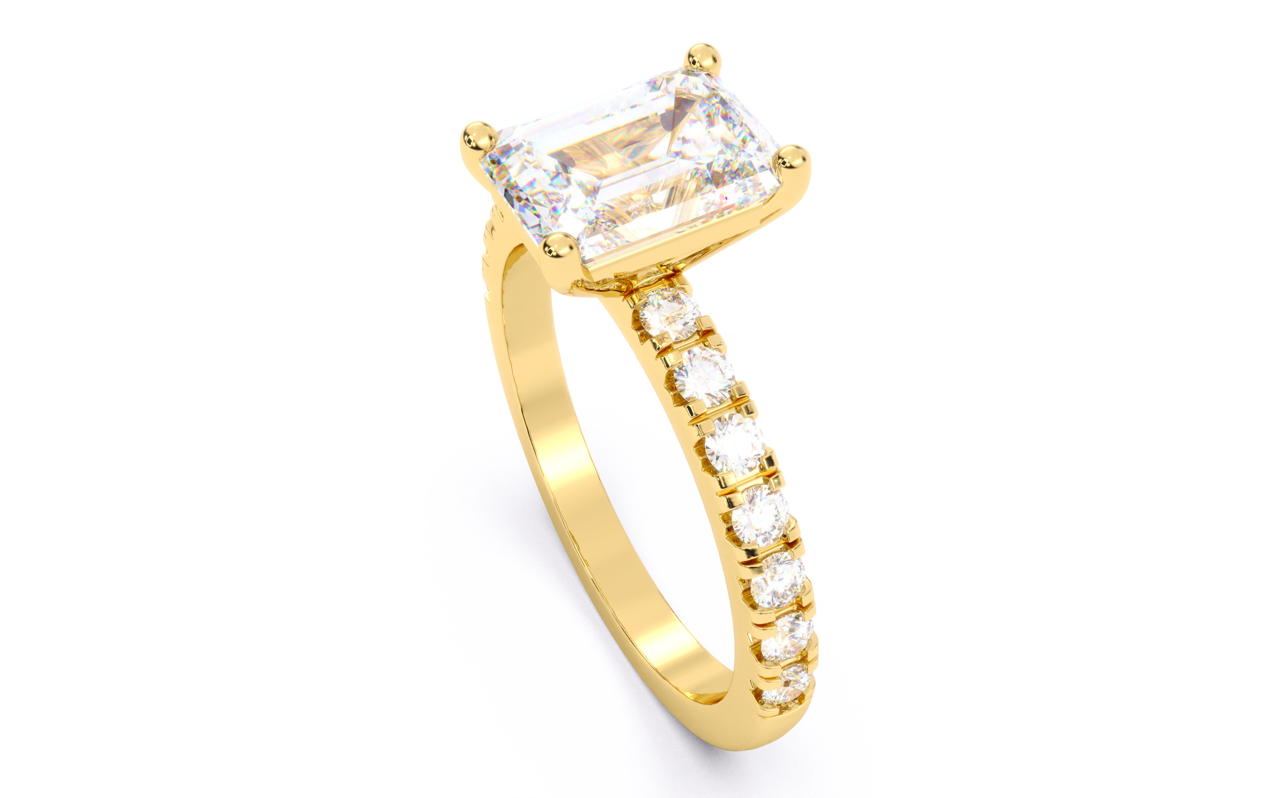 Emerald Diamond Pave Setting Solitaire Ring 3D print model_22