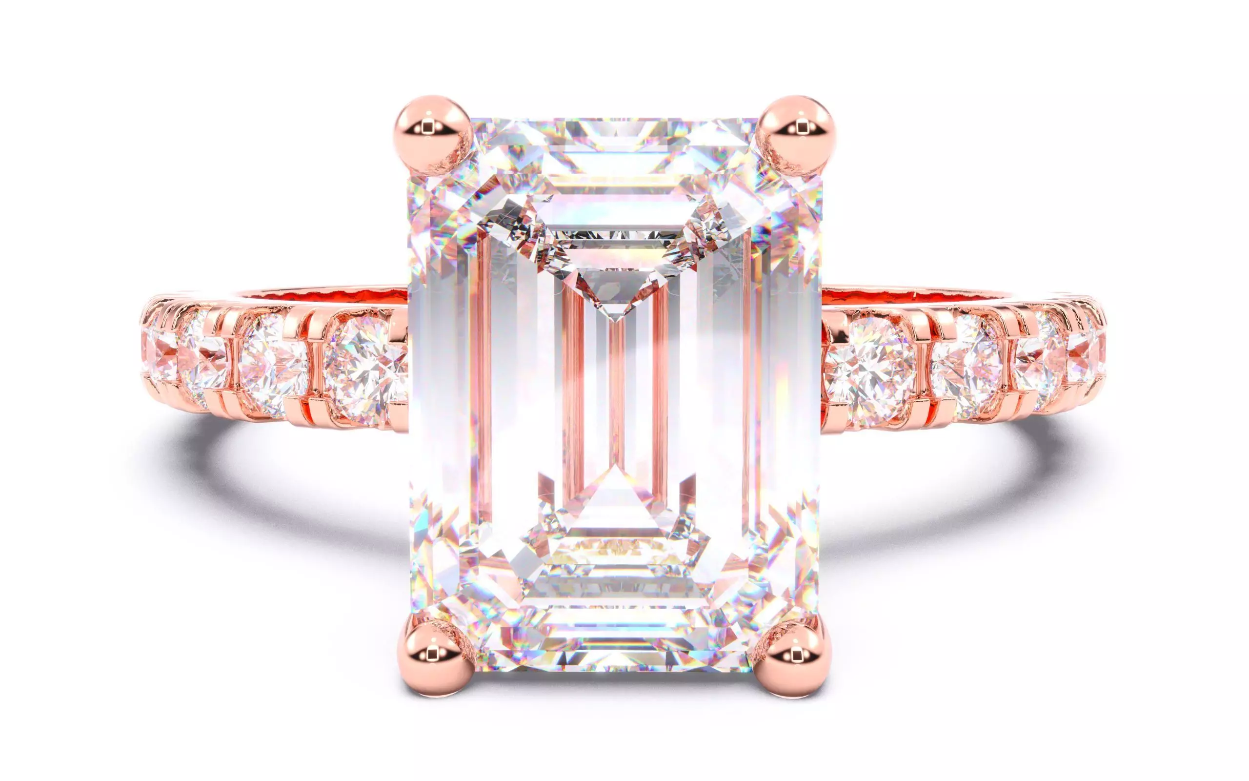 Emerald Diamond Pave Setting Solitaire Ring 3D print model_0