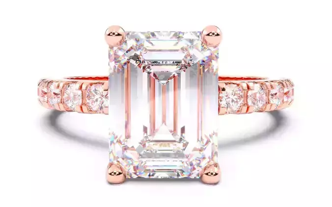 Emerald Diamond Pave Setting Solitaire Ring  3D print model