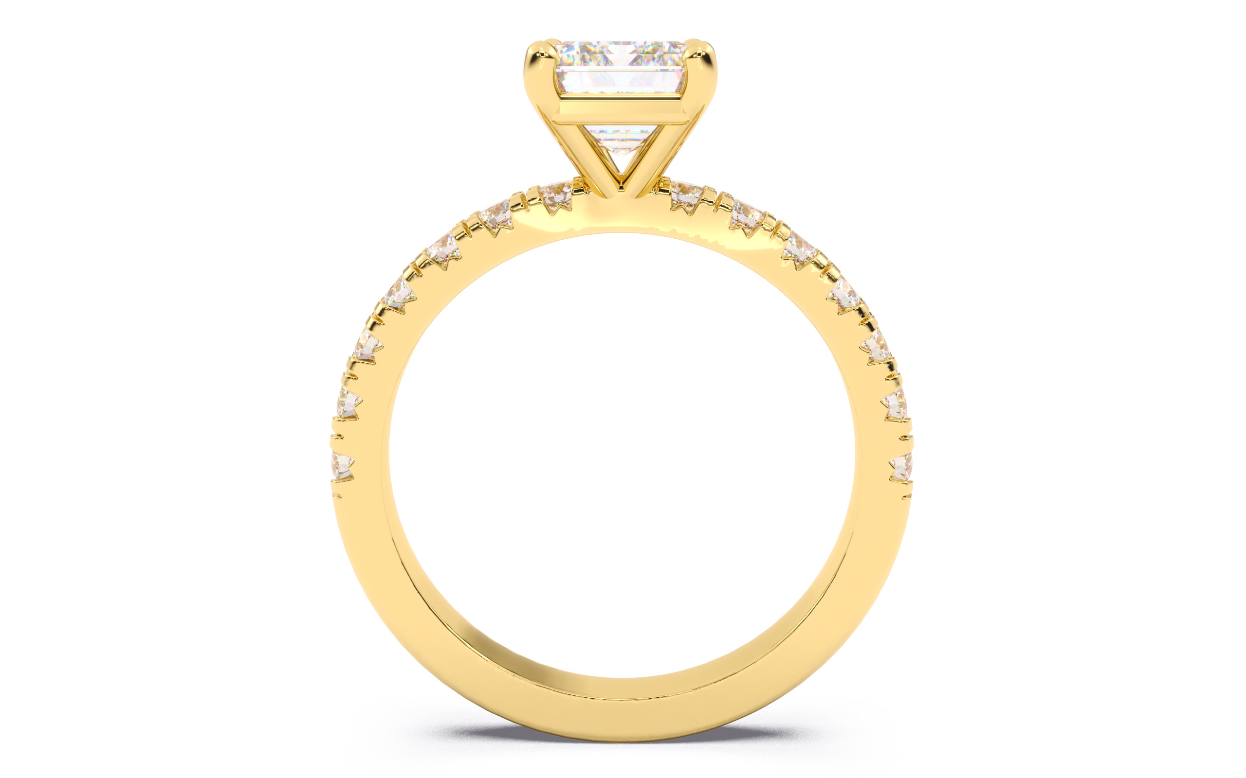 Emerald Diamond Pave Setting Solitaire Ring 3D print model_9