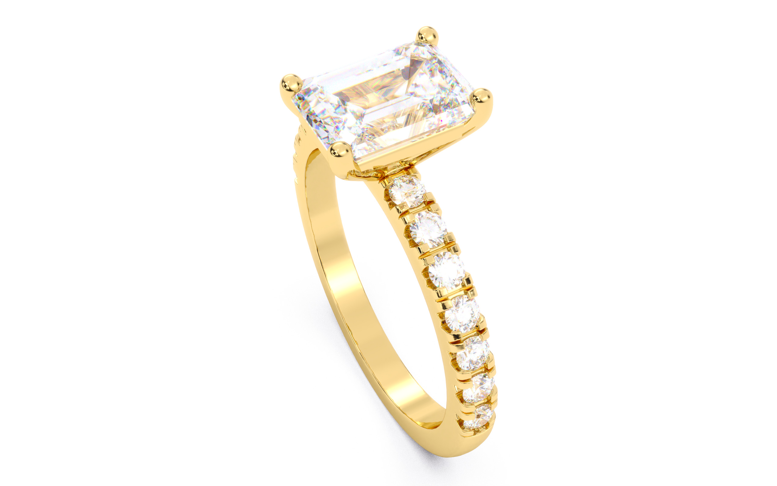 Emerald Diamond Pave Setting Solitaire Ring 3D print model_21