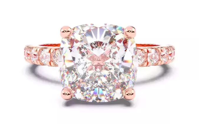 Cushion Diamond Pave Setting Solitaire Ring  3D print model