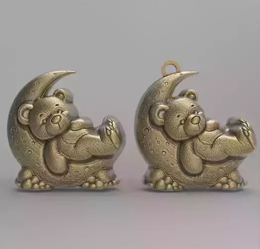 teddy sleep on moon keychain decor 