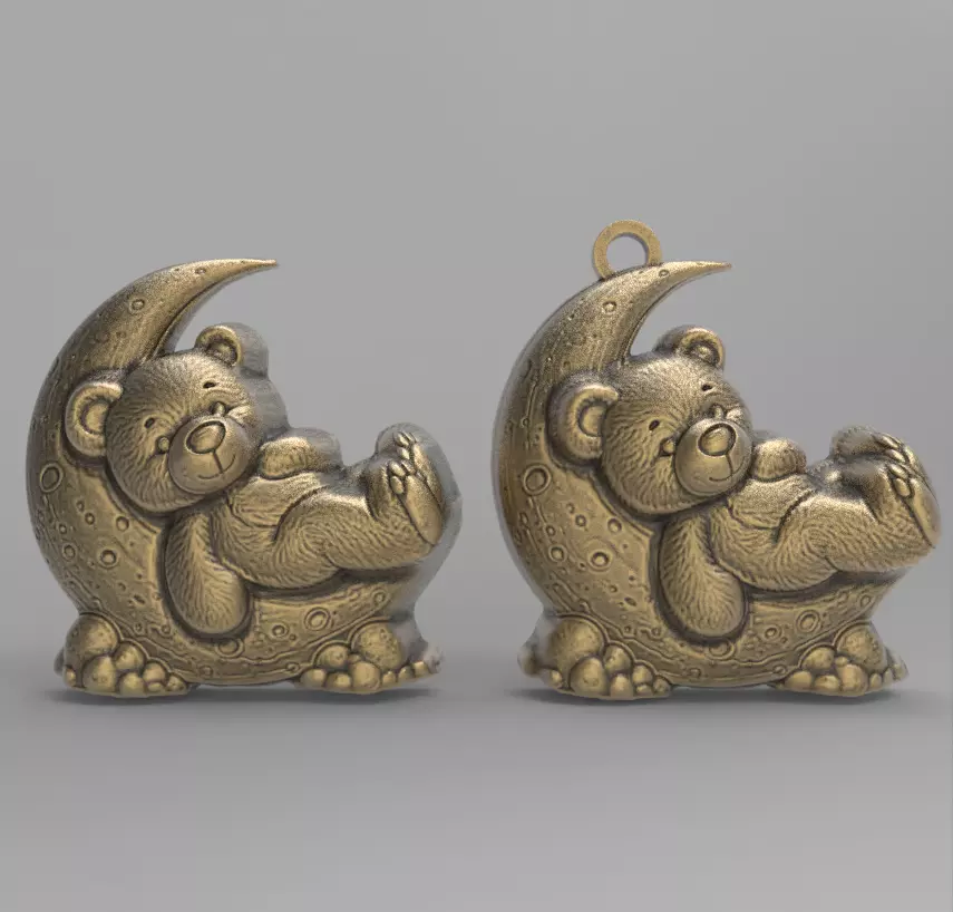 teddy sleep on moon keychain decor 3D print model