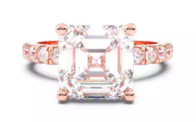 Asscher Diamond Pave Setting Solitaire Ring  3D print model