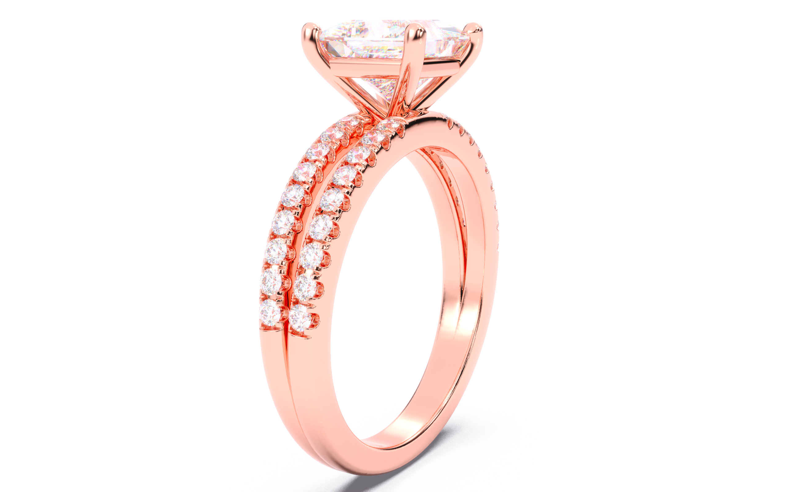 Princess Diamond Pave Setting Solitaire Ring 3D print model_2