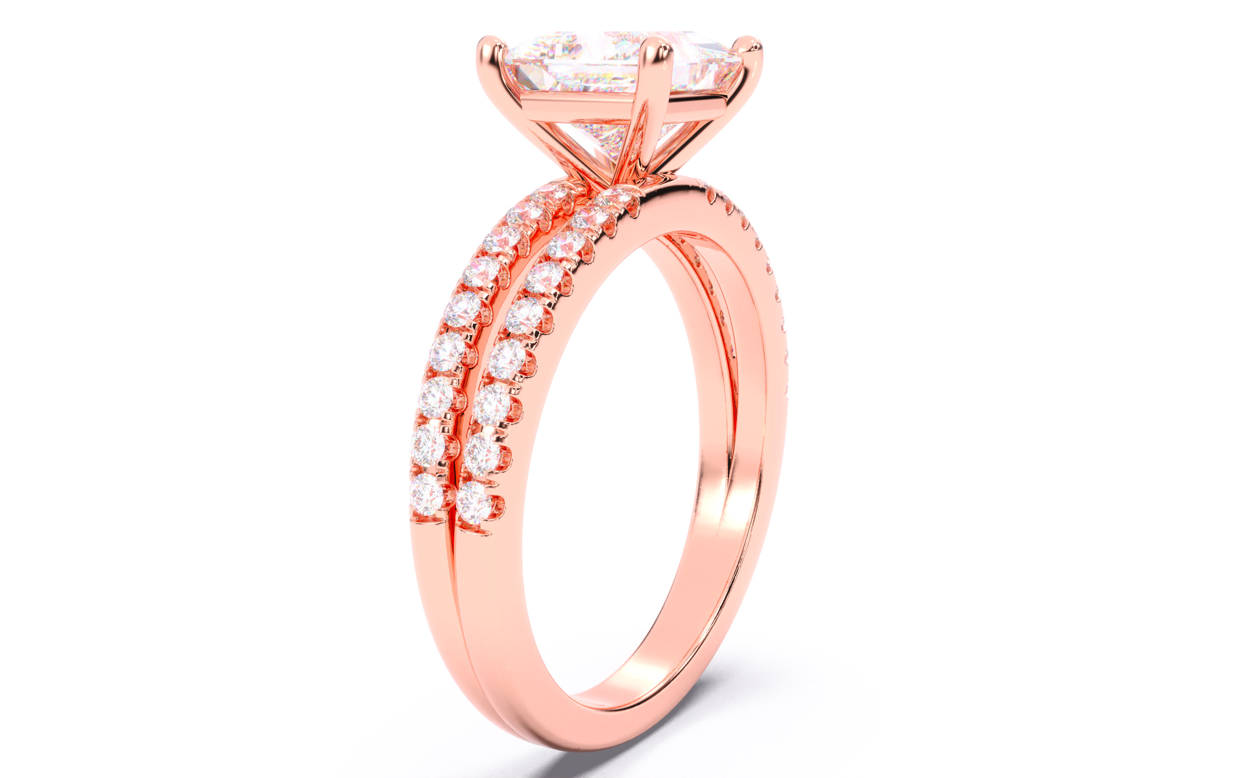 Princess Diamond Pave Setting Solitaire Ring 3D print model_17