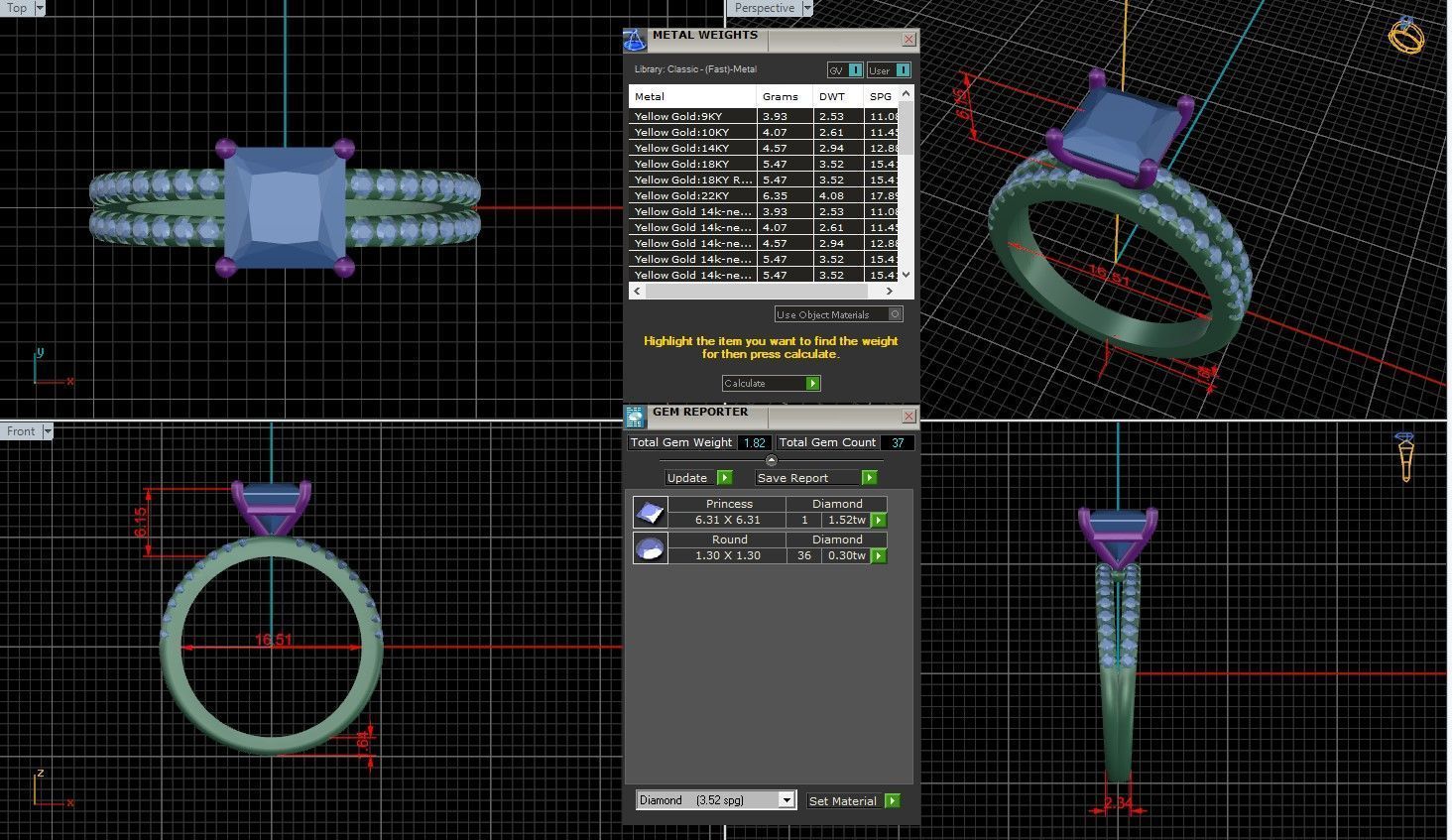 Princess Diamond Pave Setting Solitaire Ring 3D print model_1