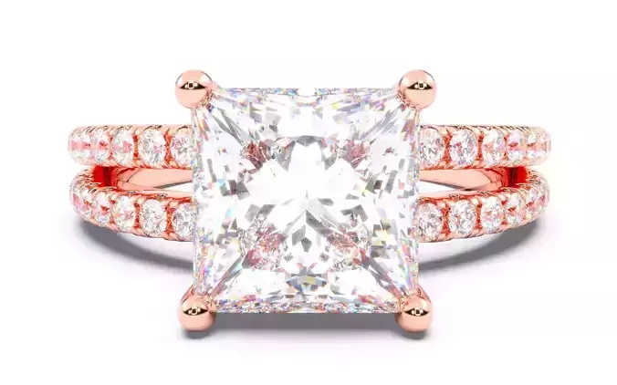 Princess Diamond Pave Setting Solitaire Ring 3D print model