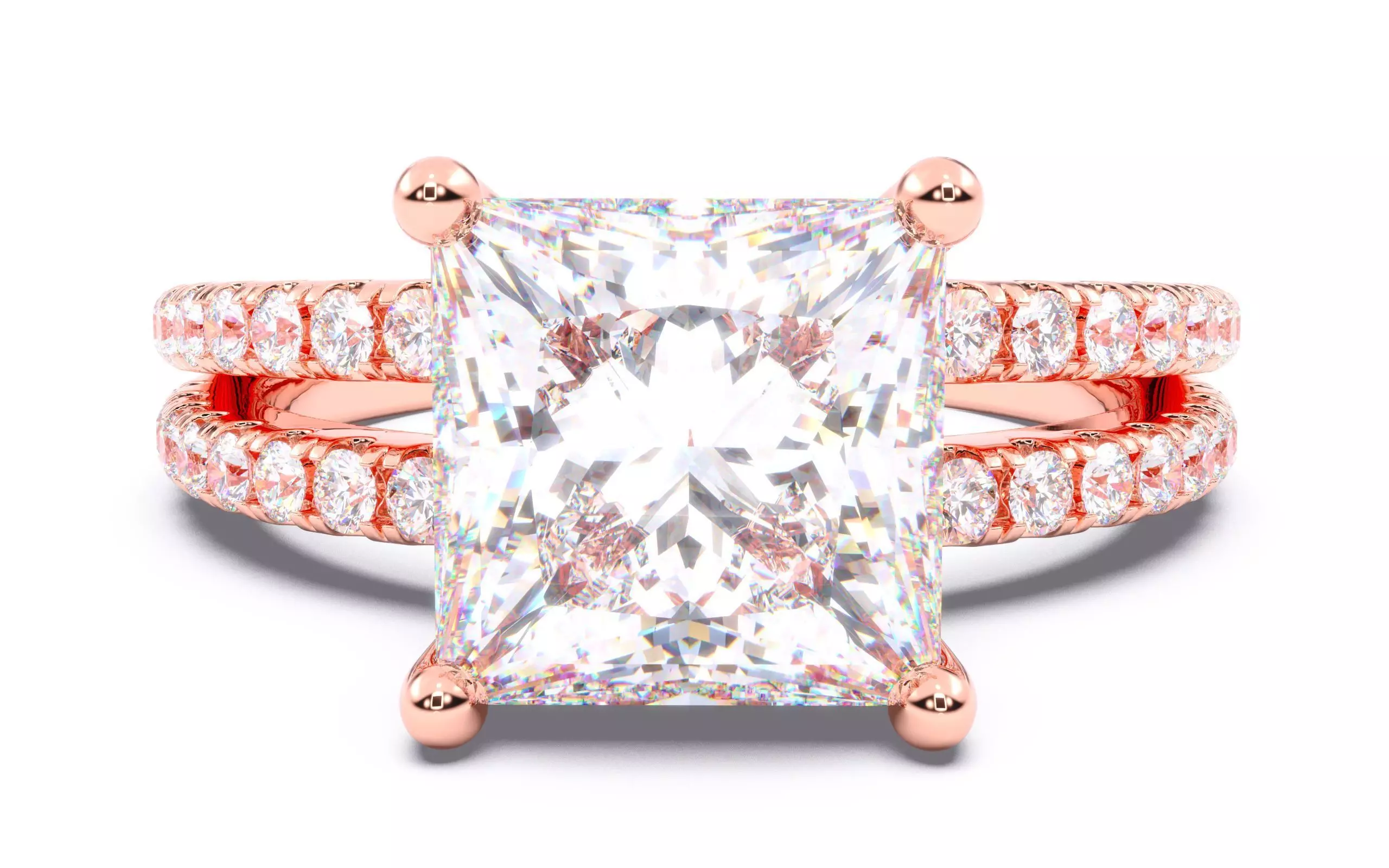 Princess Diamond Pave Setting Solitaire Ring 3D print model_0