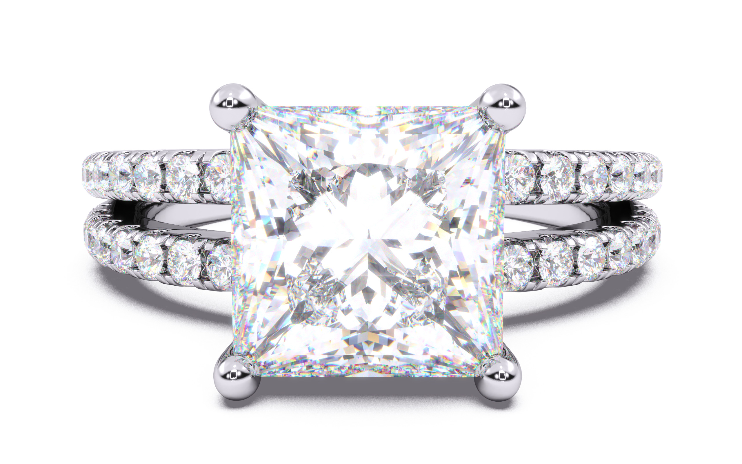 Princess Diamond Pave Setting Solitaire Ring 3D print model_14