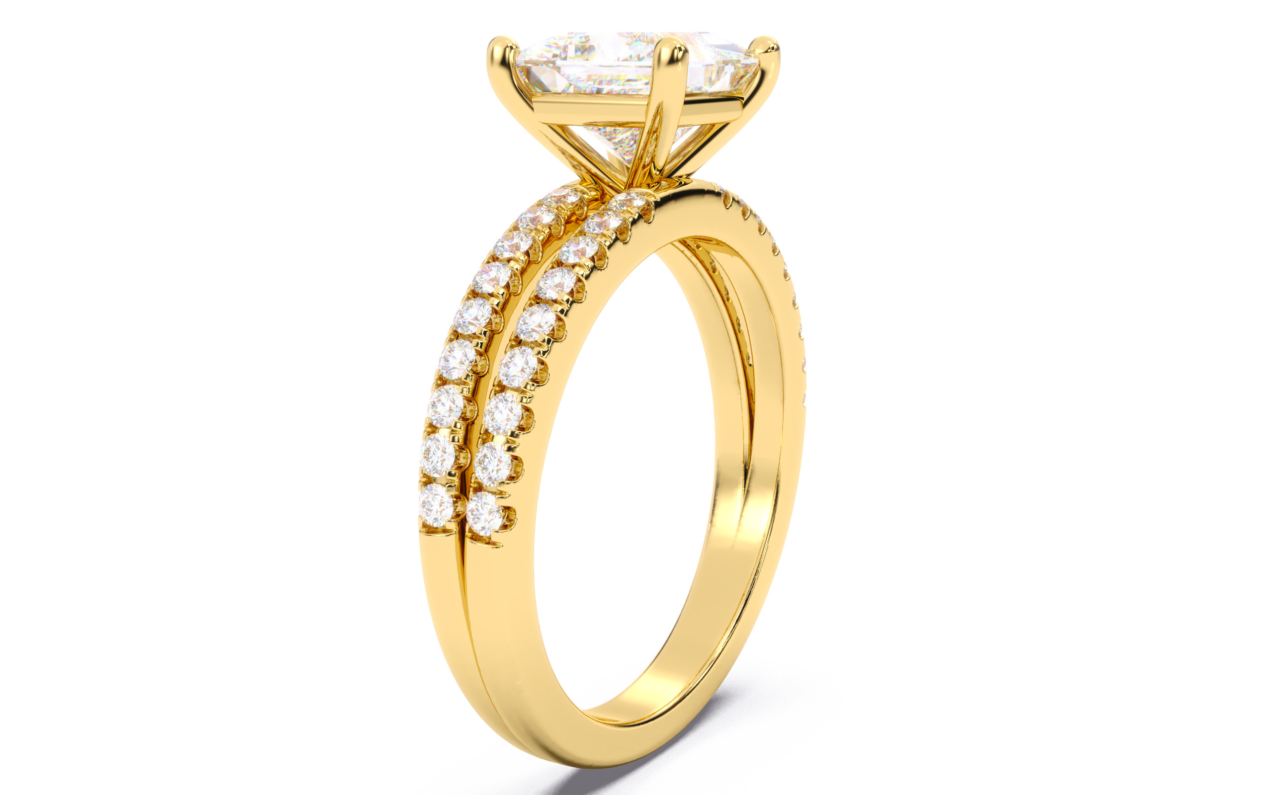 Princess Diamond Pave Setting Solitaire Ring 3D print model_19