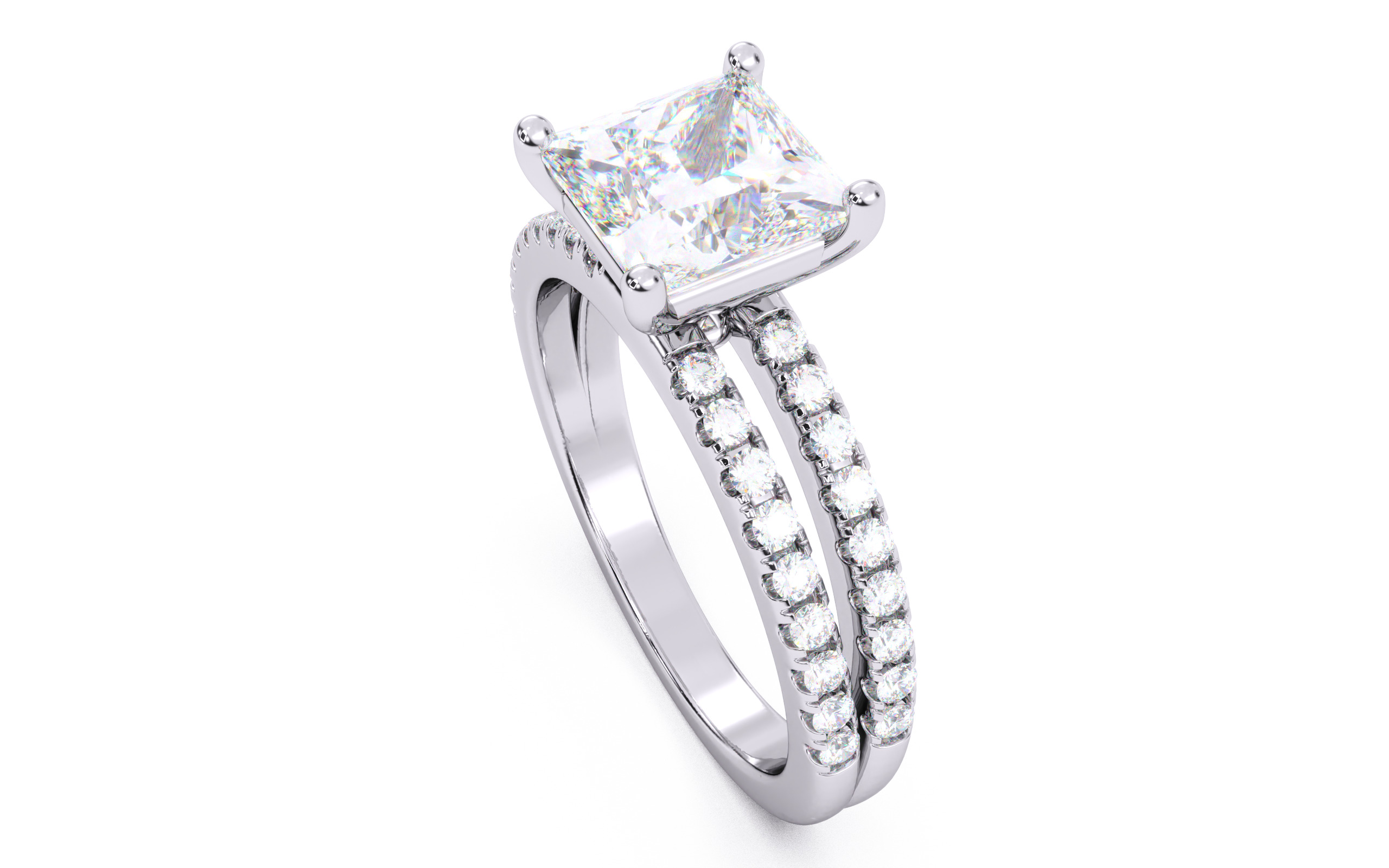 Princess Diamond Pave Setting Solitaire Ring 3D print model_23