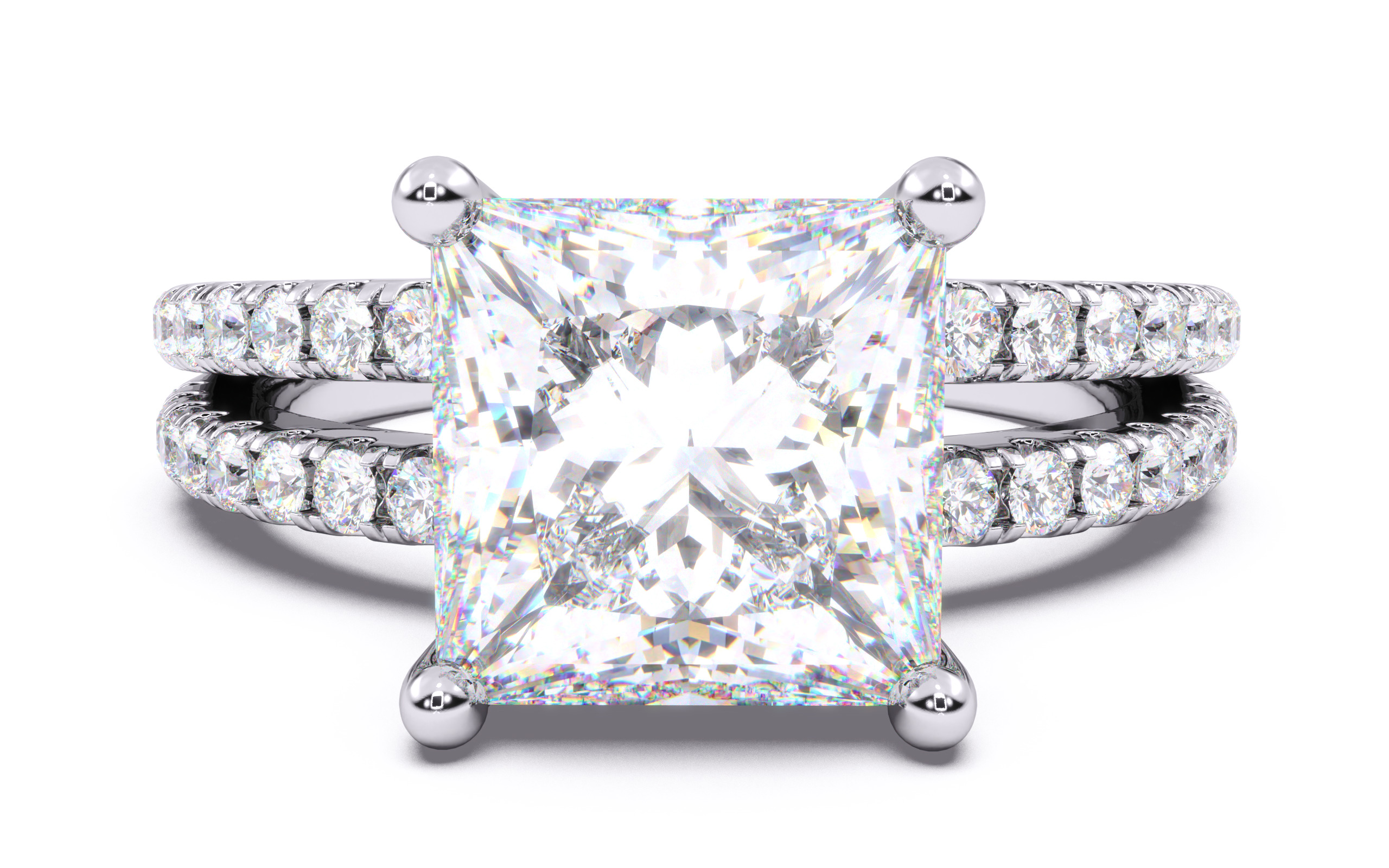 Princess Diamond Pave Setting Solitaire Ring 3D print model_15