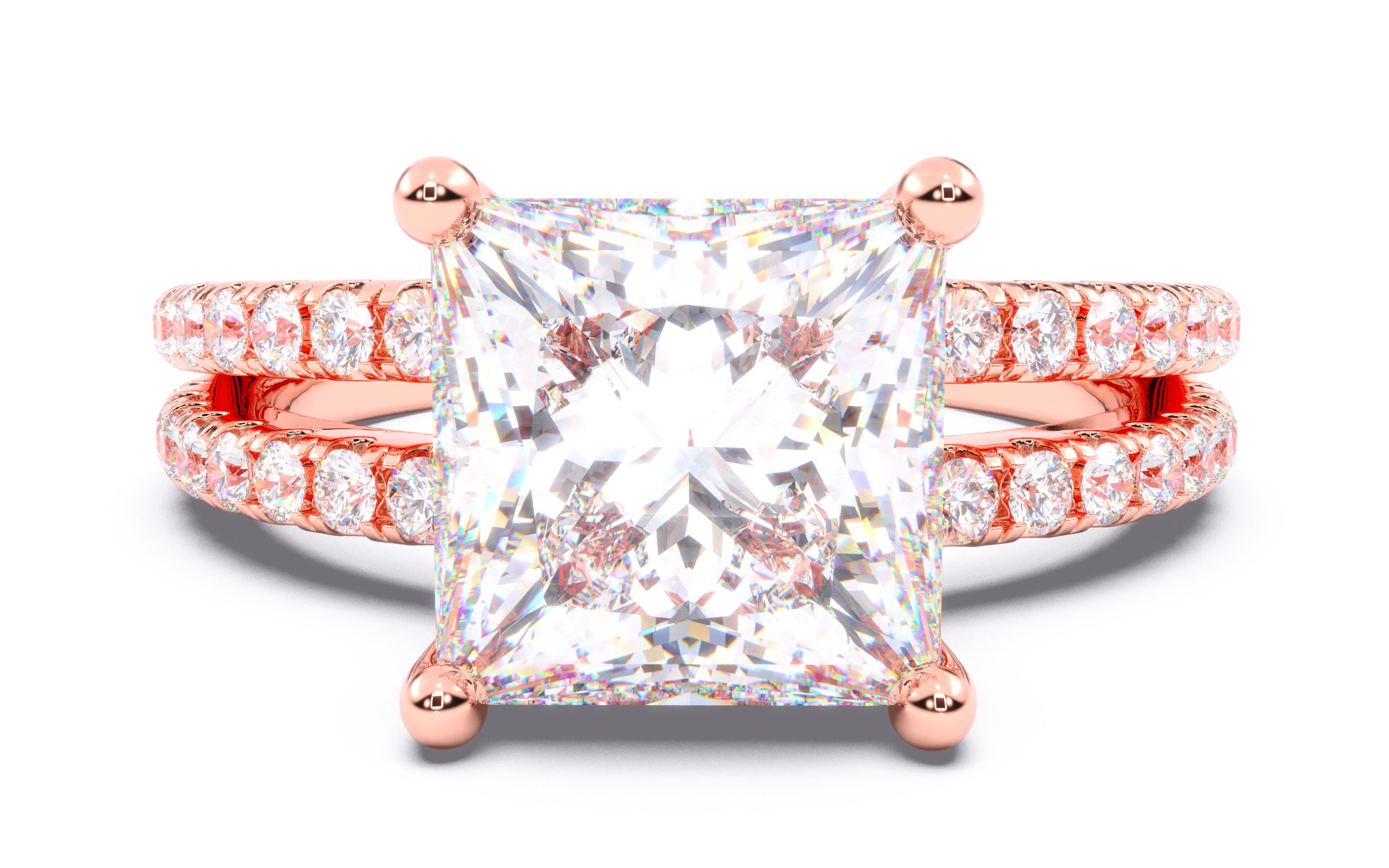 Princess Diamond Pave Setting Solitaire Ring 3D print model_16