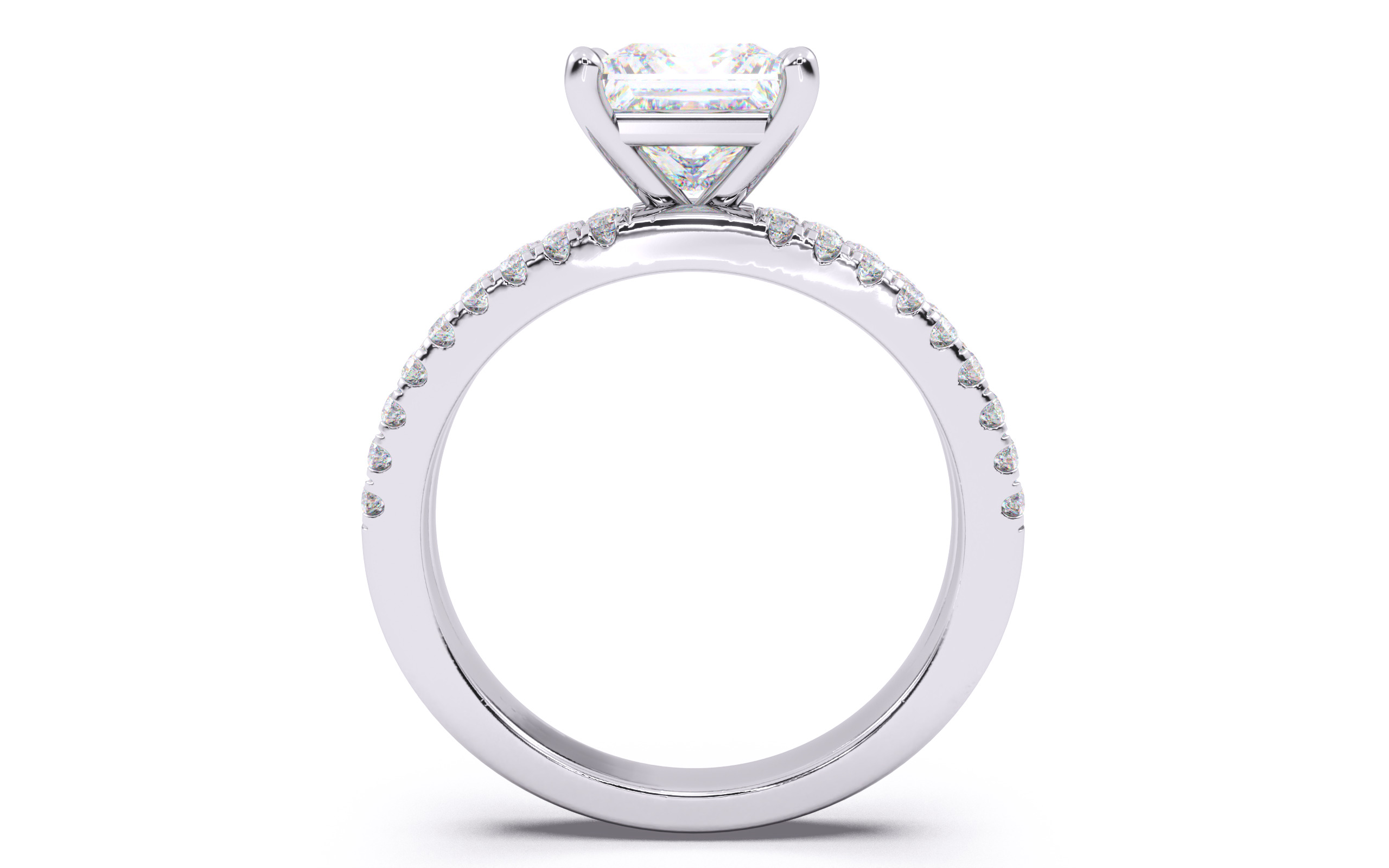 Princess Diamond Pave Setting Solitaire Ring 3D print model_8