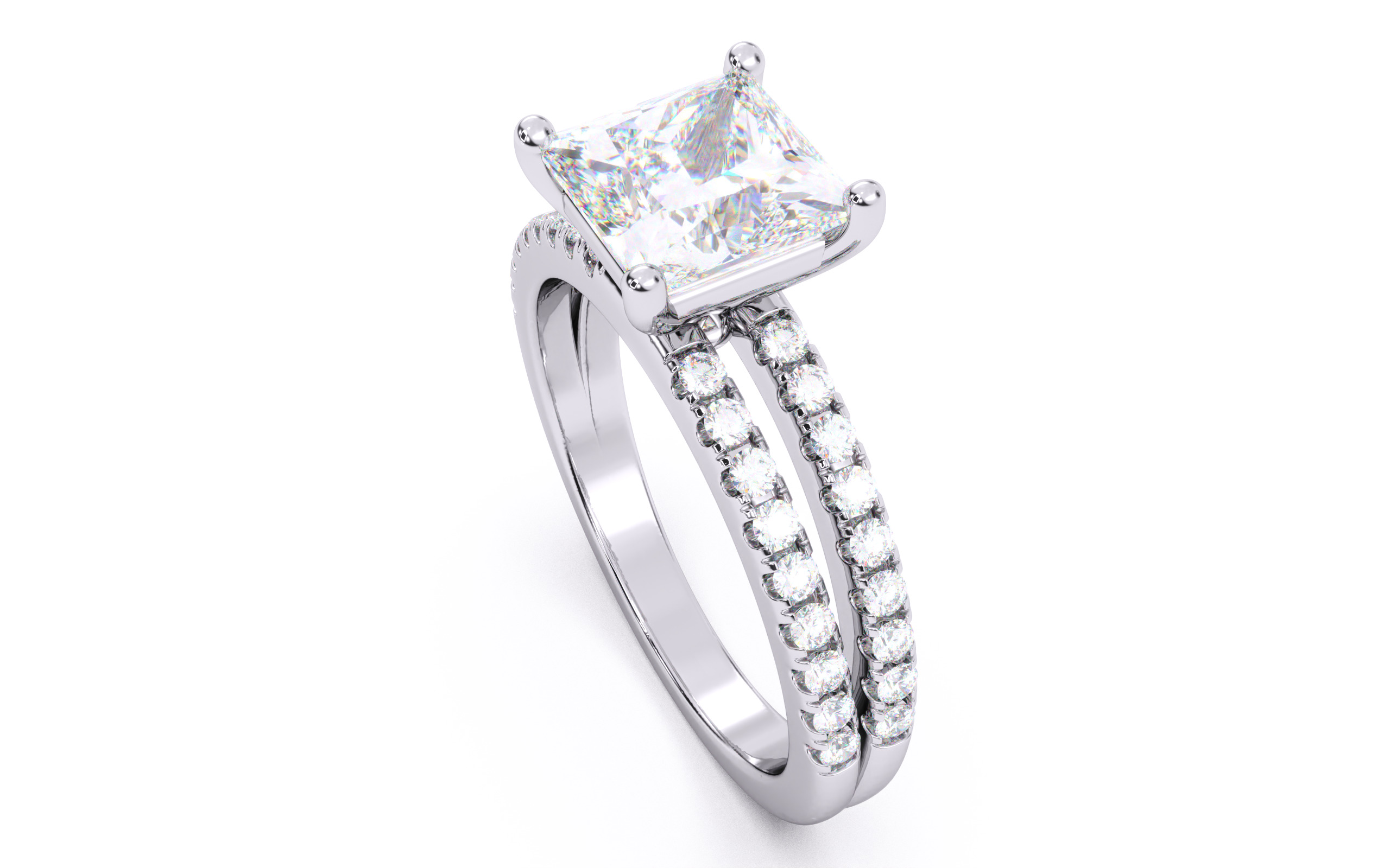 Princess Diamond Pave Setting Solitaire Ring 3D print model_24