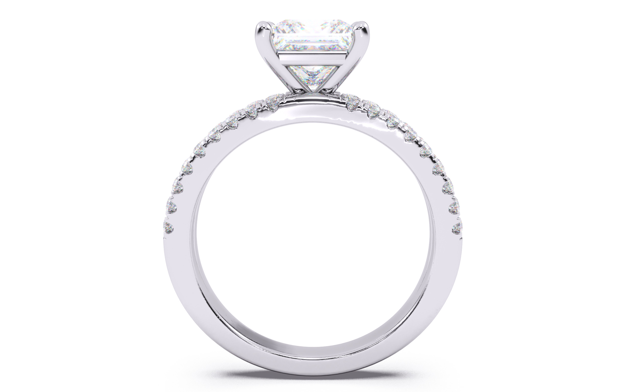 Princess Diamond Pave Setting Solitaire Ring 3D print model_7