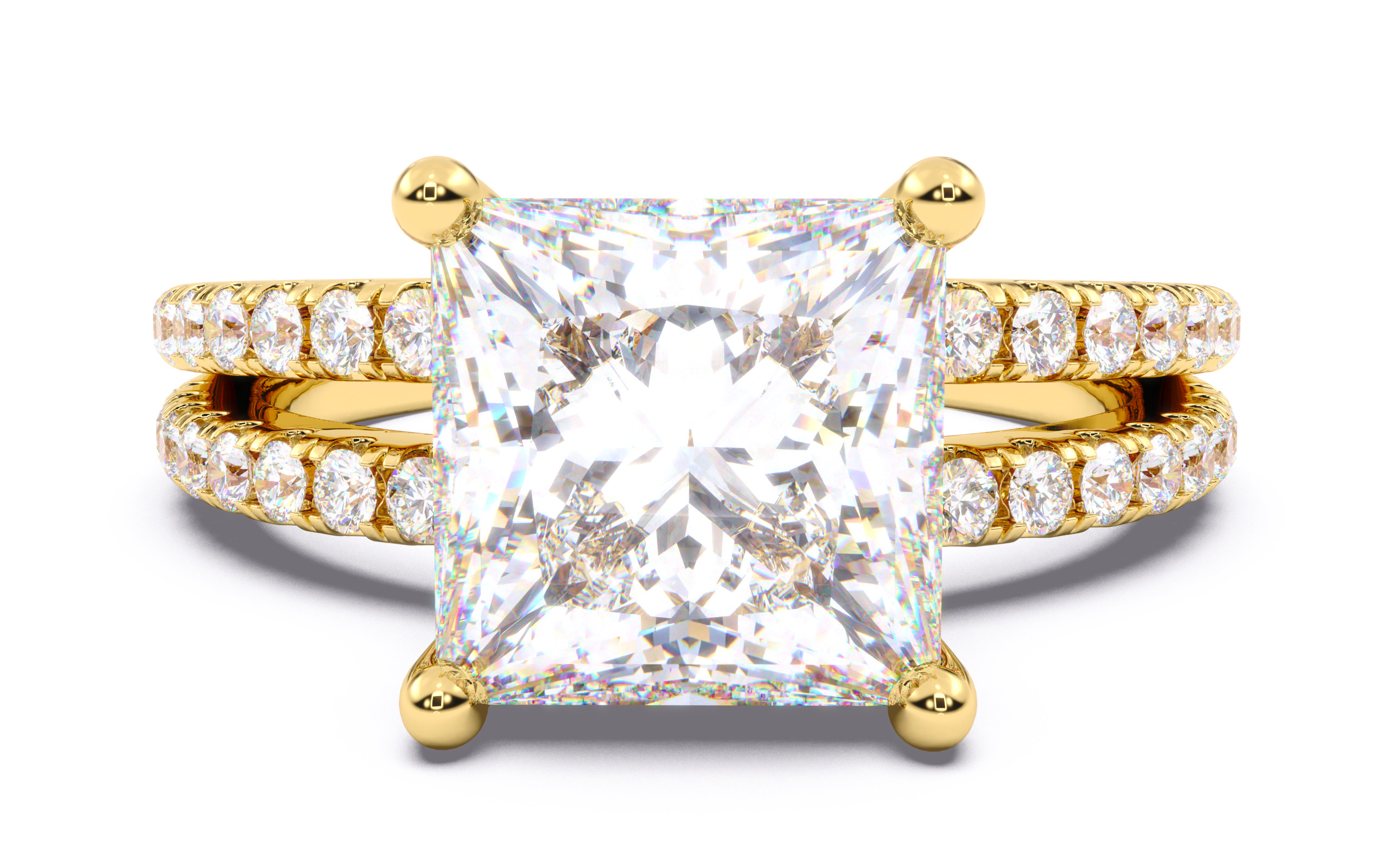 Princess Diamond Pave Setting Solitaire Ring 3D print model_12