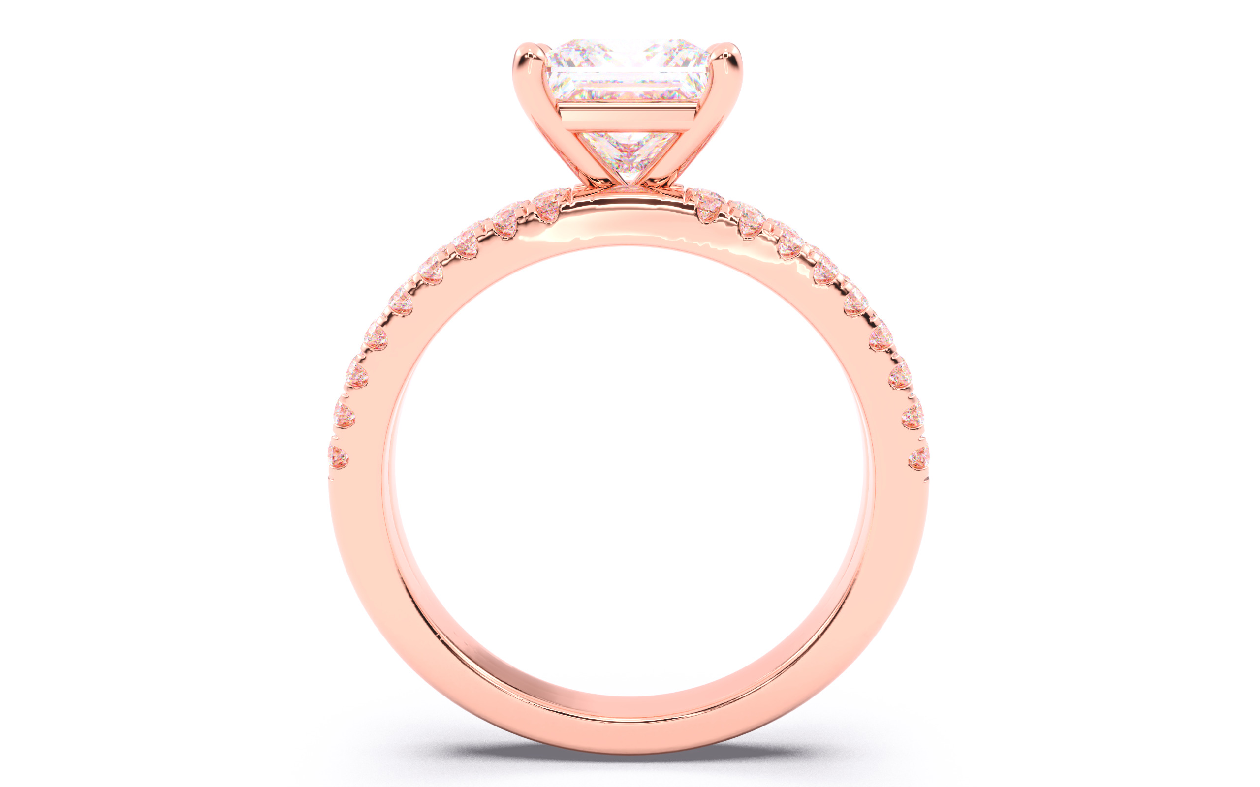 Princess Diamond Pave Setting Solitaire Ring 3D print model_6