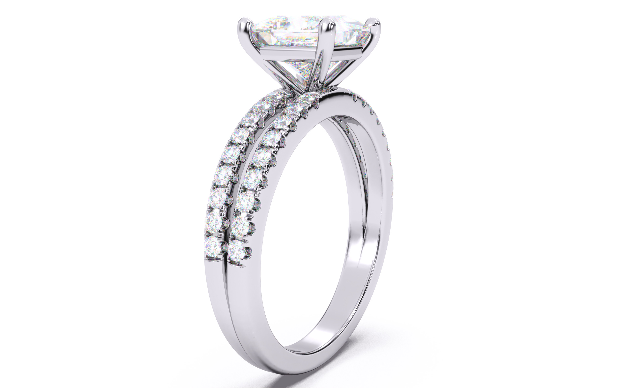 Princess Diamond Pave Setting Solitaire Ring 3D print model_18