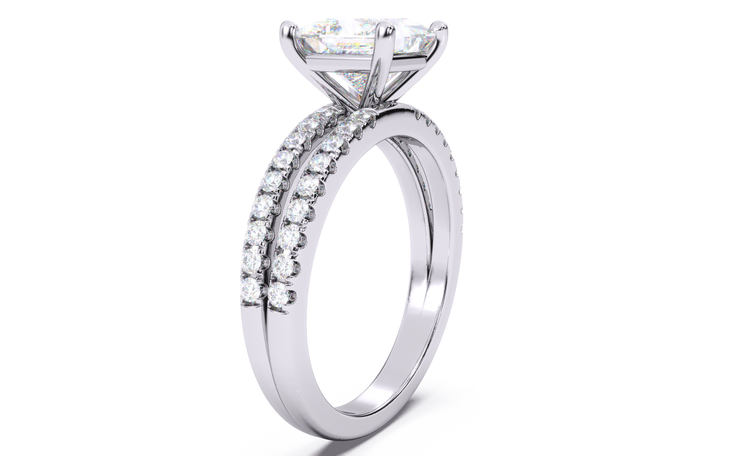 Princess Diamond Pave Setting Solitaire Ring 3D print model_13
