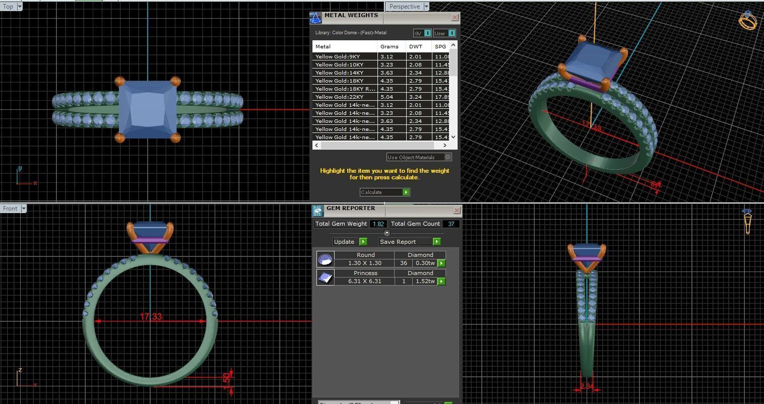 Princess Diamond Pave Setting Solitaire Ring 3D print model_25