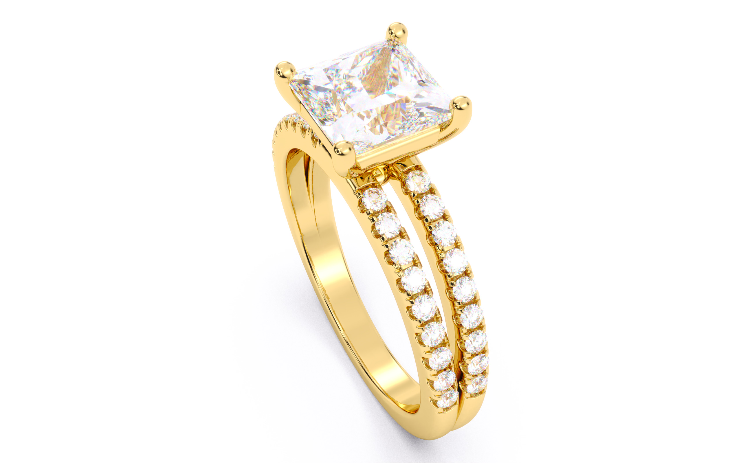 Princess Diamond Pave Setting Solitaire Ring 3D print model_22