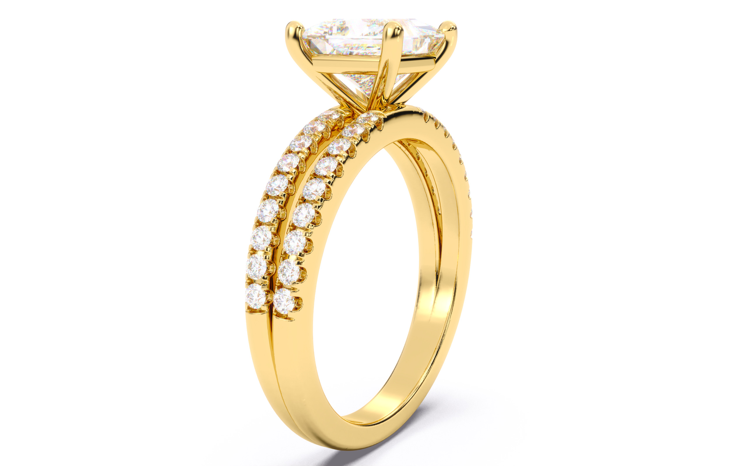 Princess Diamond Pave Setting Solitaire Ring 3D print model_20