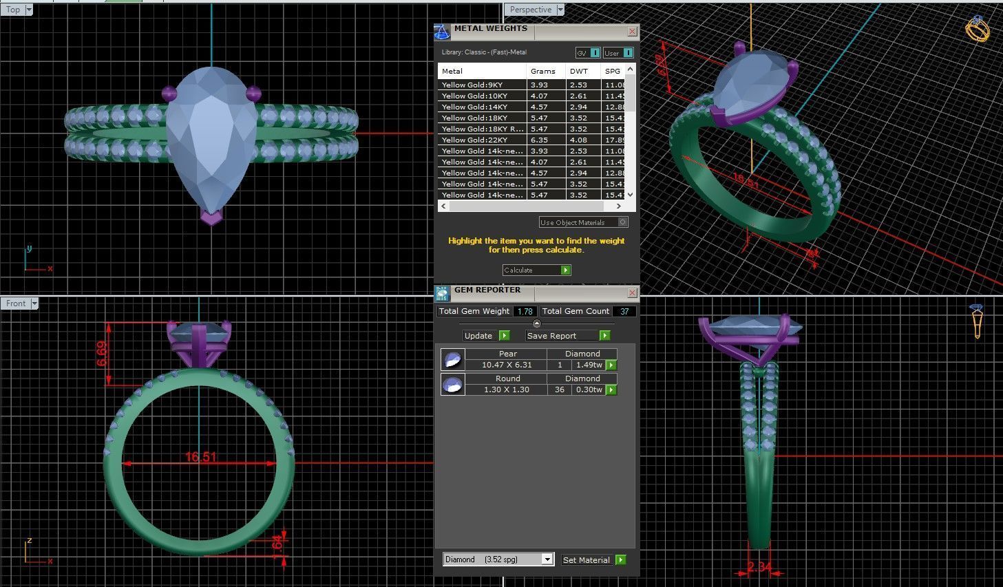 Pear Diamond Pave Setting Solitaire Ring 3D print model_1