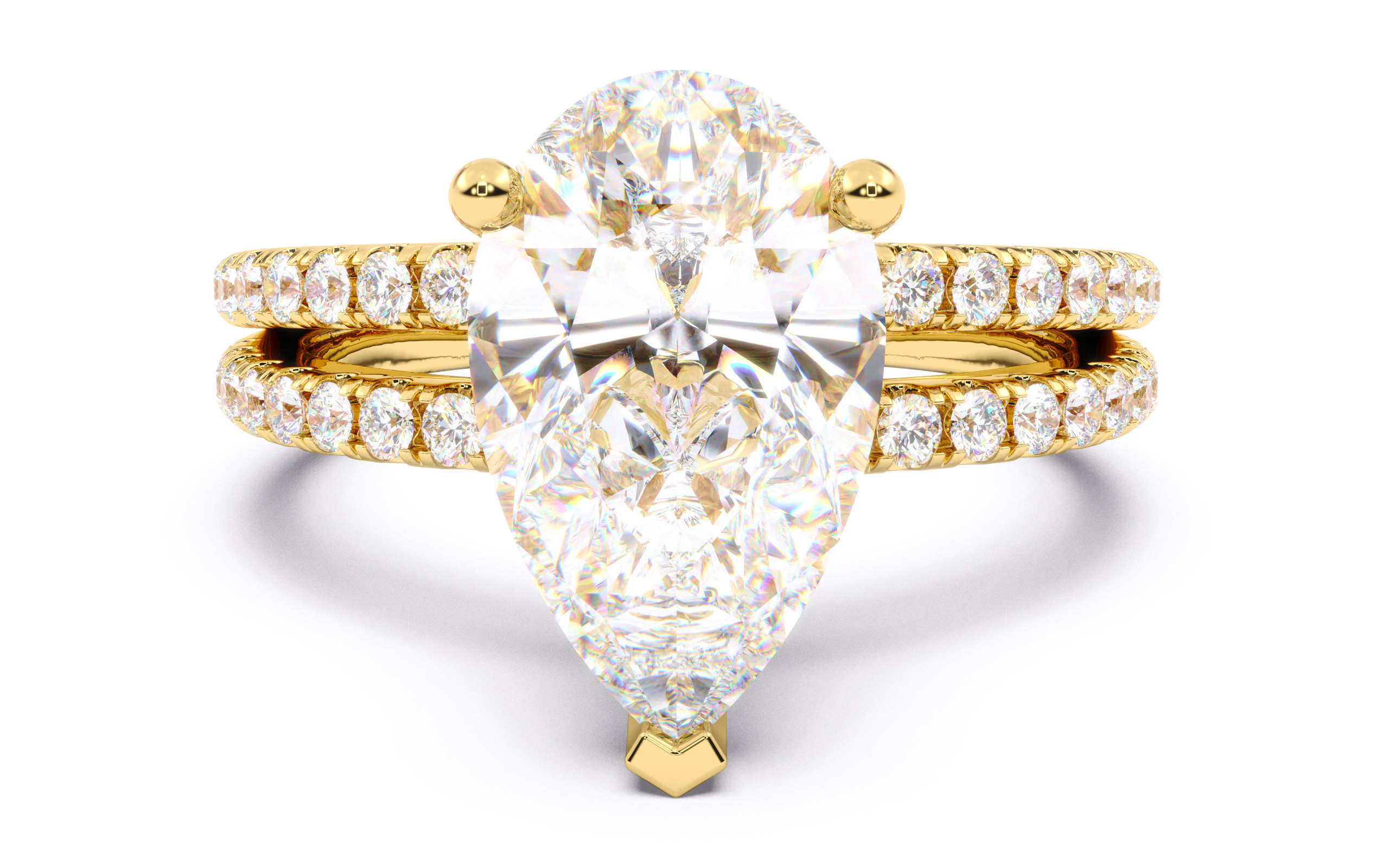 Pear Diamond Pave Setting Solitaire Ring 3D print model_12