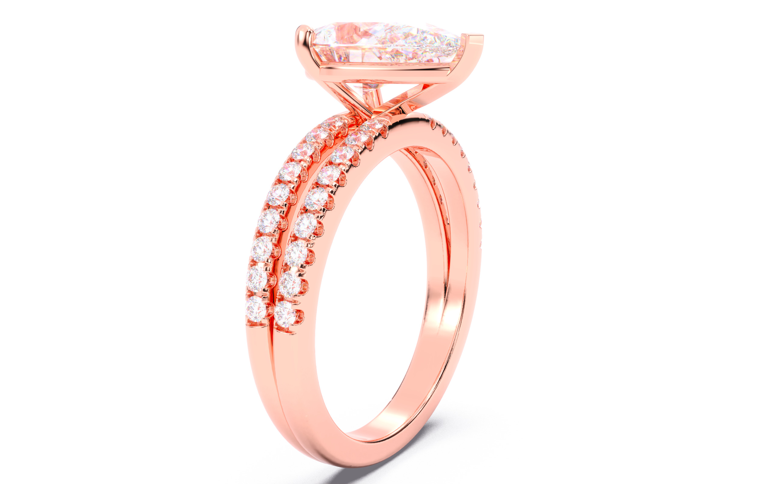 Pear Diamond Pave Setting Solitaire Ring 3D print model_2
