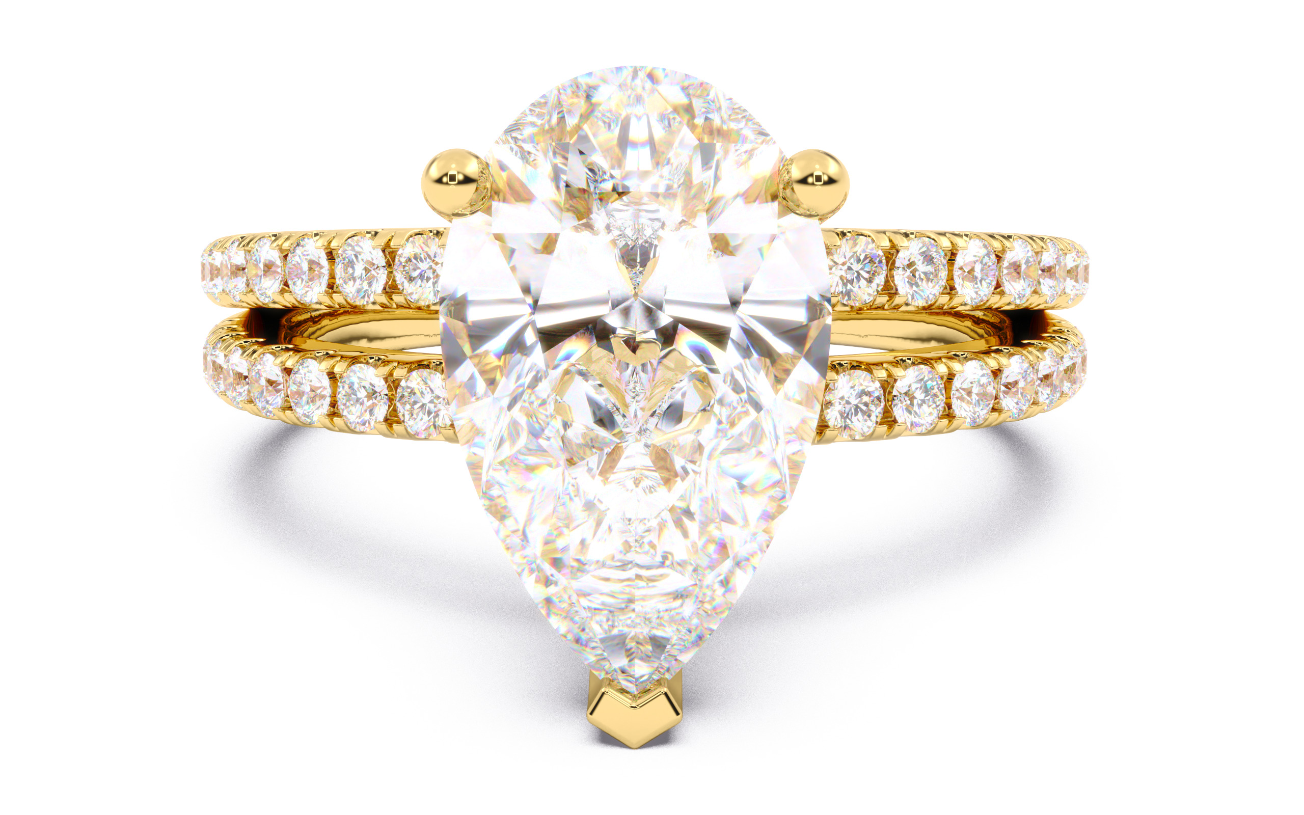 Pear Diamond Pave Setting Solitaire Ring 3D print model_11