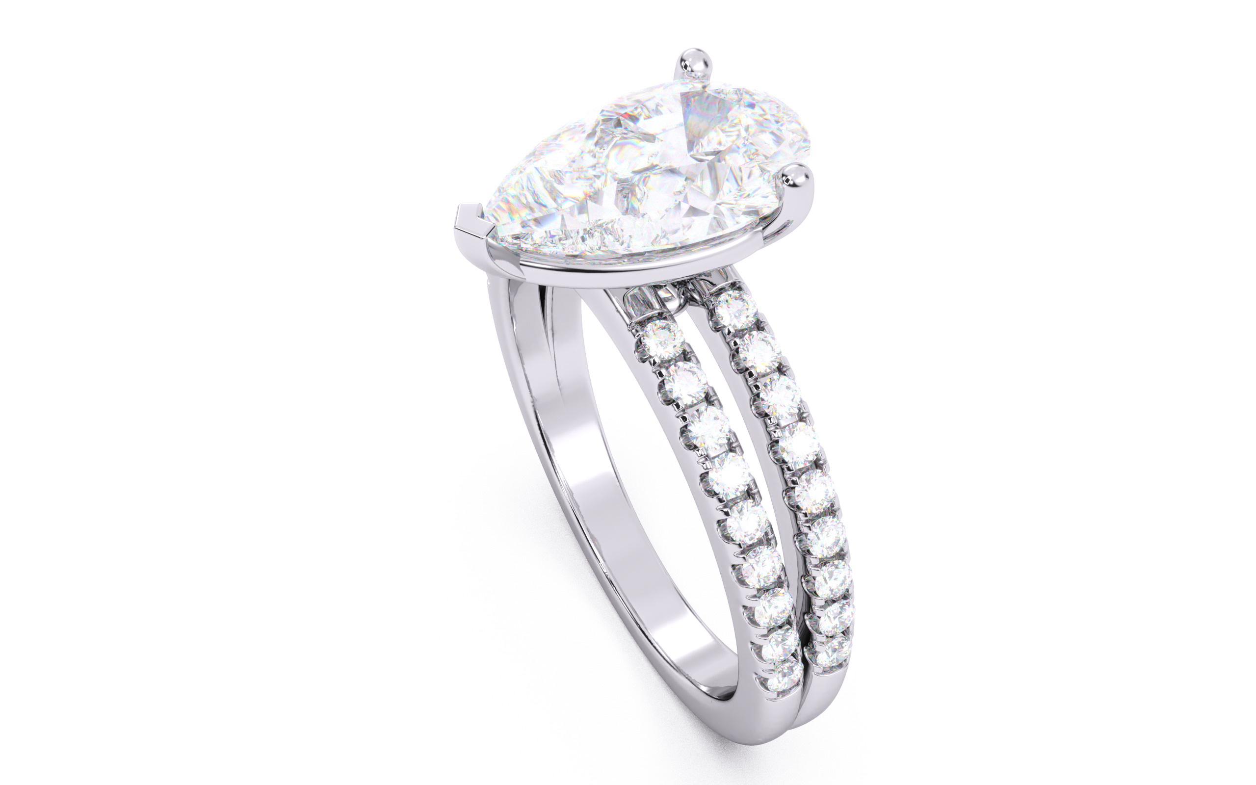Pear Diamond Pave Setting Solitaire Ring 3D print model_23