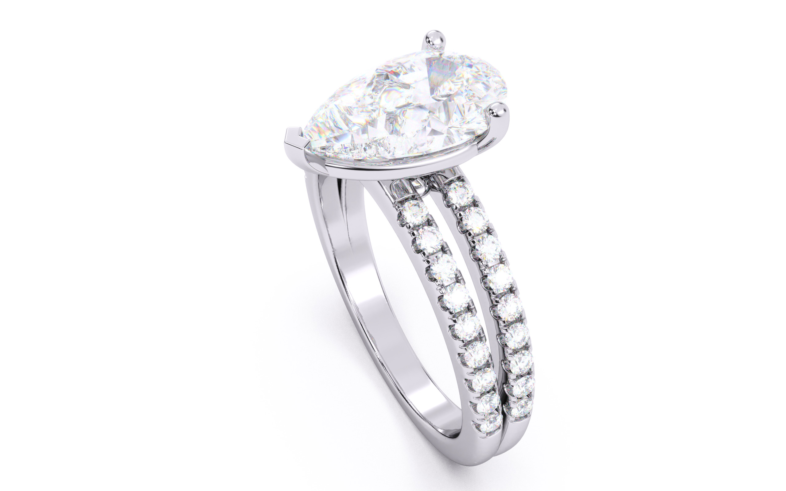 Pear Diamond Pave Setting Solitaire Ring 3D print model_24