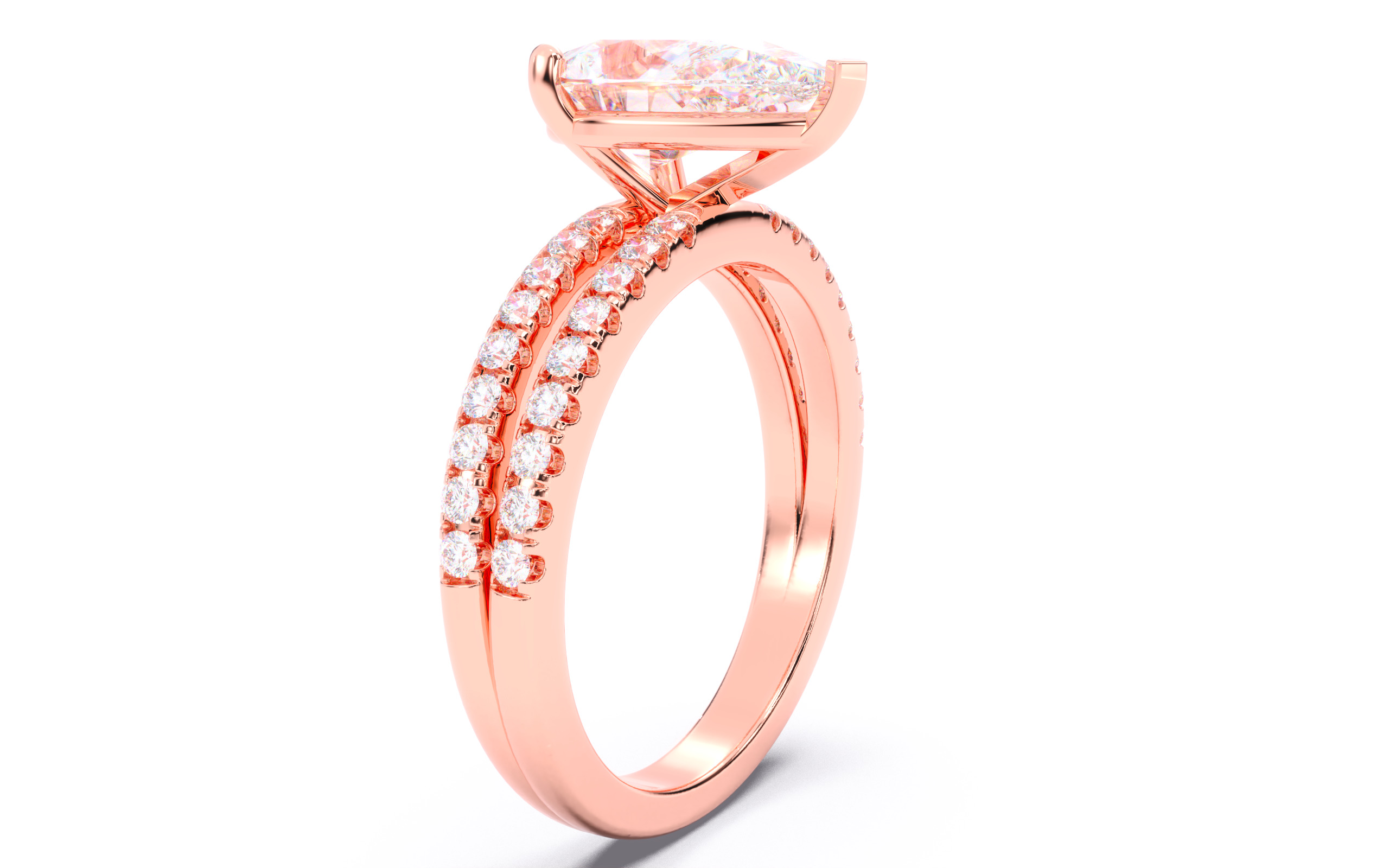 Pear Diamond Pave Setting Solitaire Ring 3D print model_17