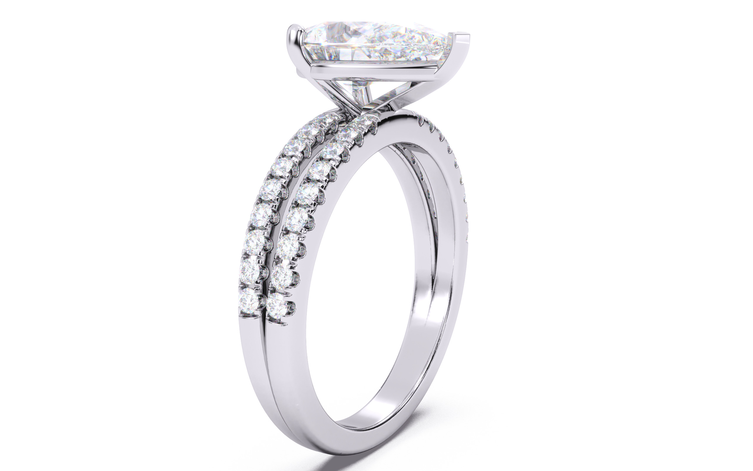 Pear Diamond Pave Setting Solitaire Ring 3D print model_13