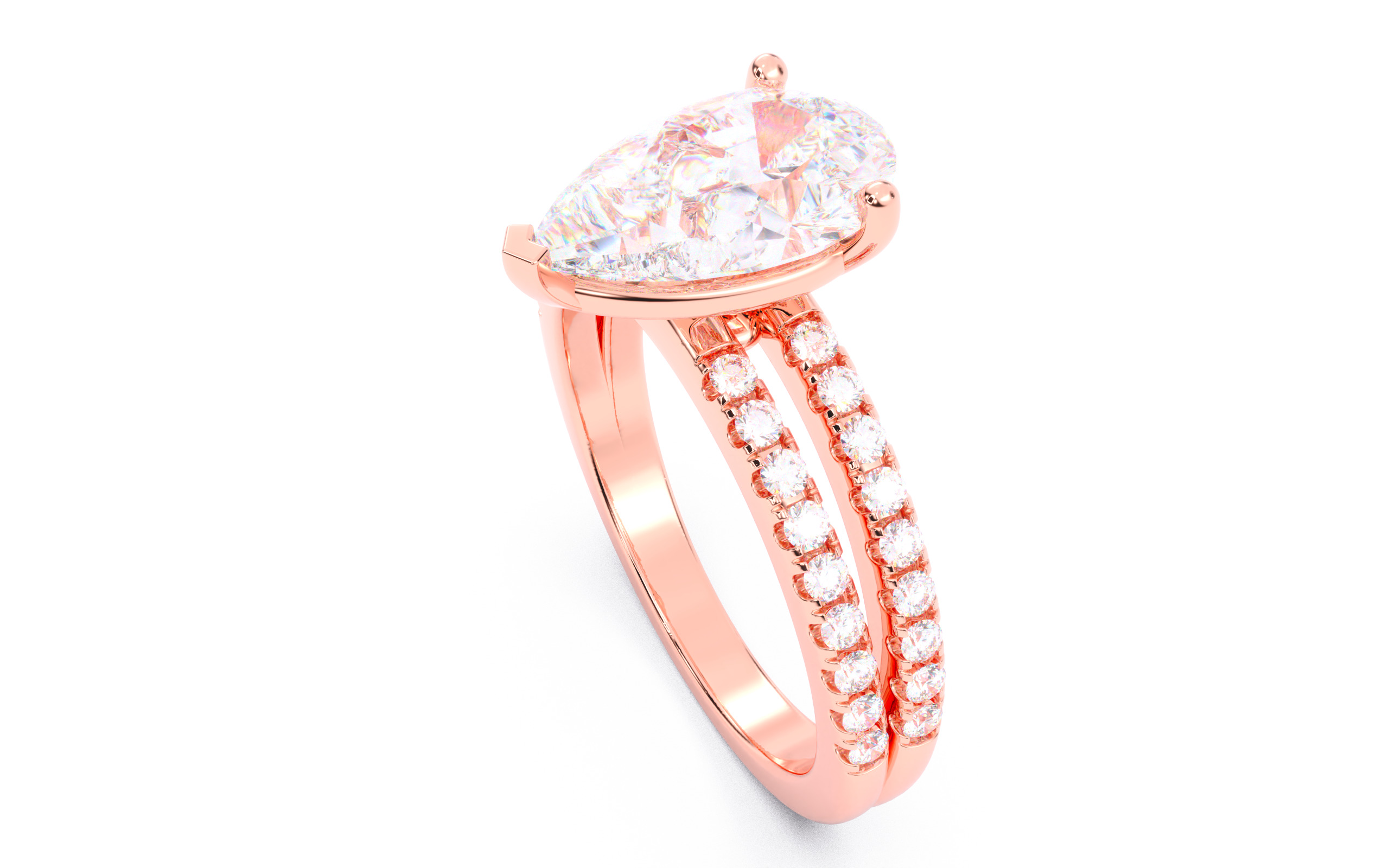 Pear Diamond Pave Setting Solitaire Ring 3D print model_3