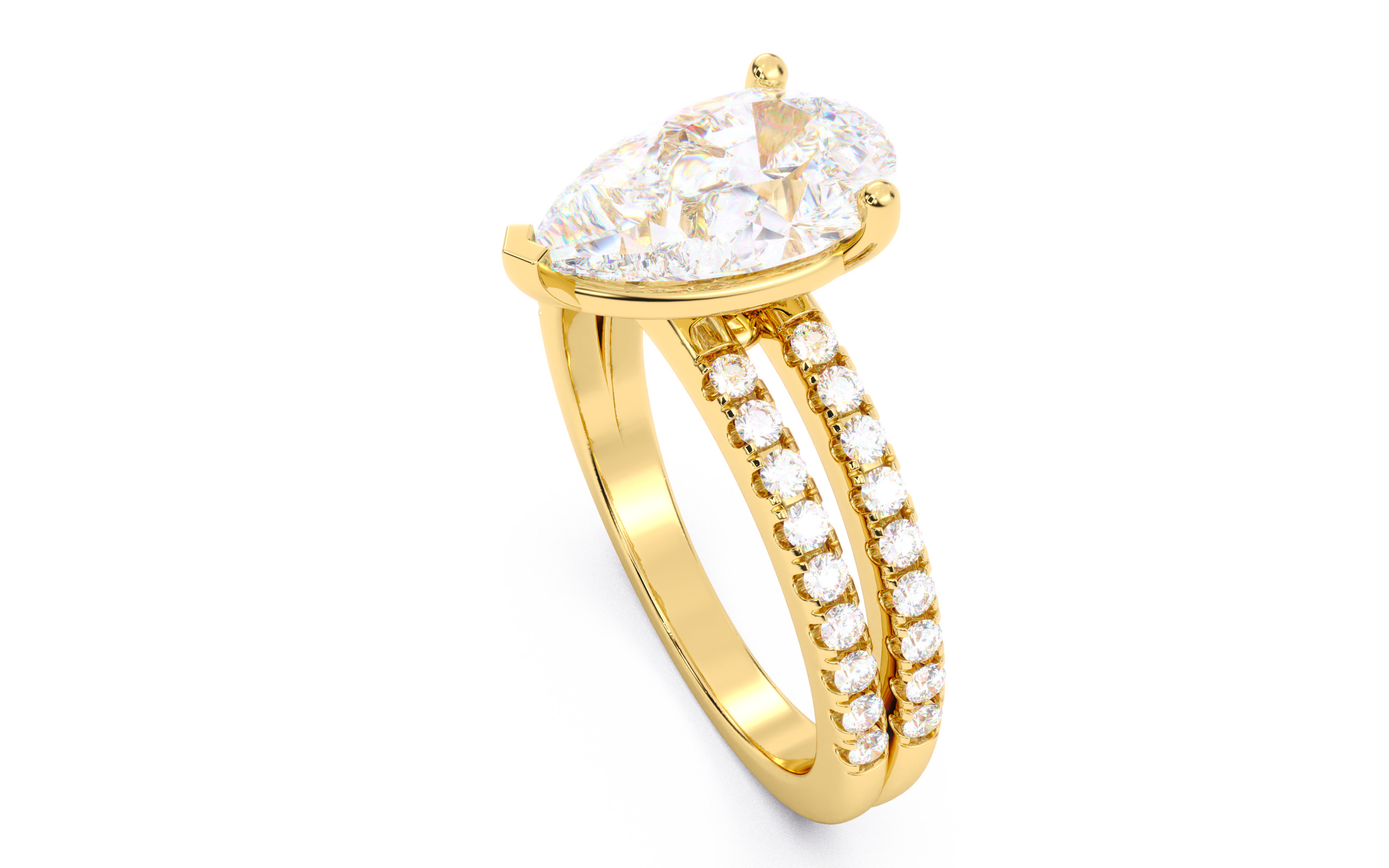 Pear Diamond Pave Setting Solitaire Ring 3D print model_21
