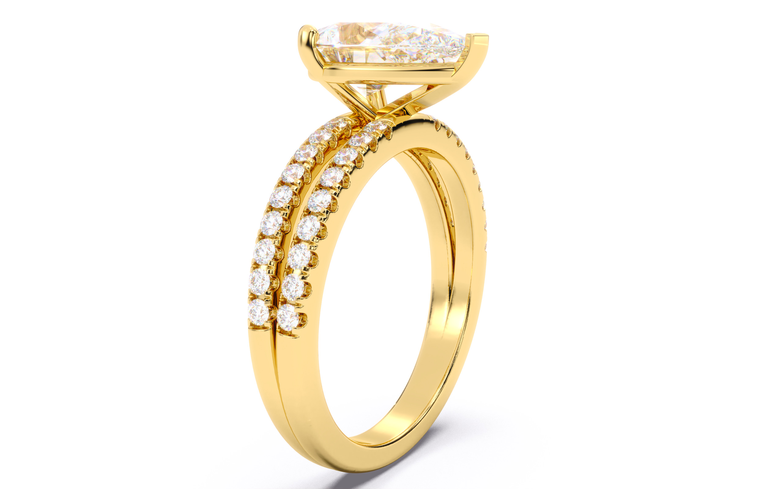 Pear Diamond Pave Setting Solitaire Ring 3D print model_20