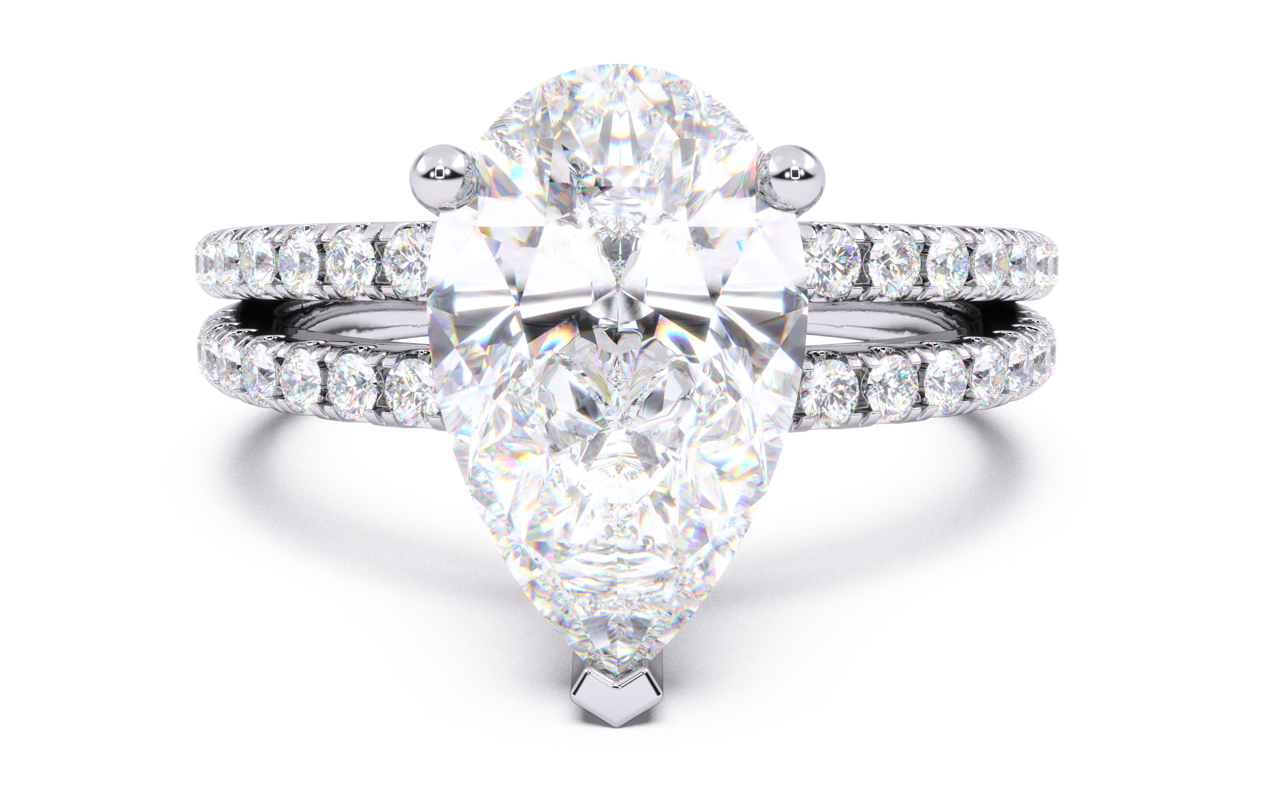 Pear Diamond Pave Setting Solitaire Ring 3D print model_14