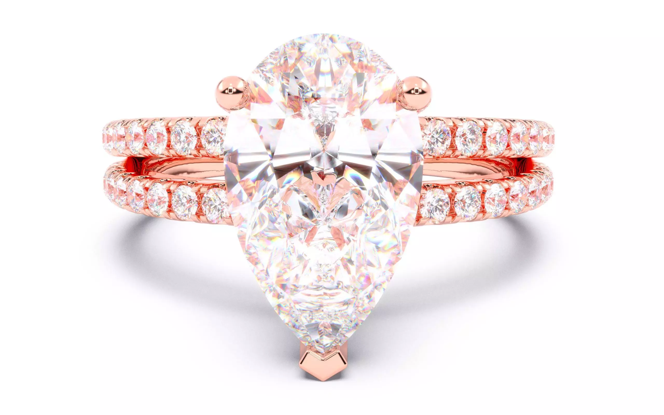 Pear Diamond Pave Setting Solitaire Ring 3D print model_0